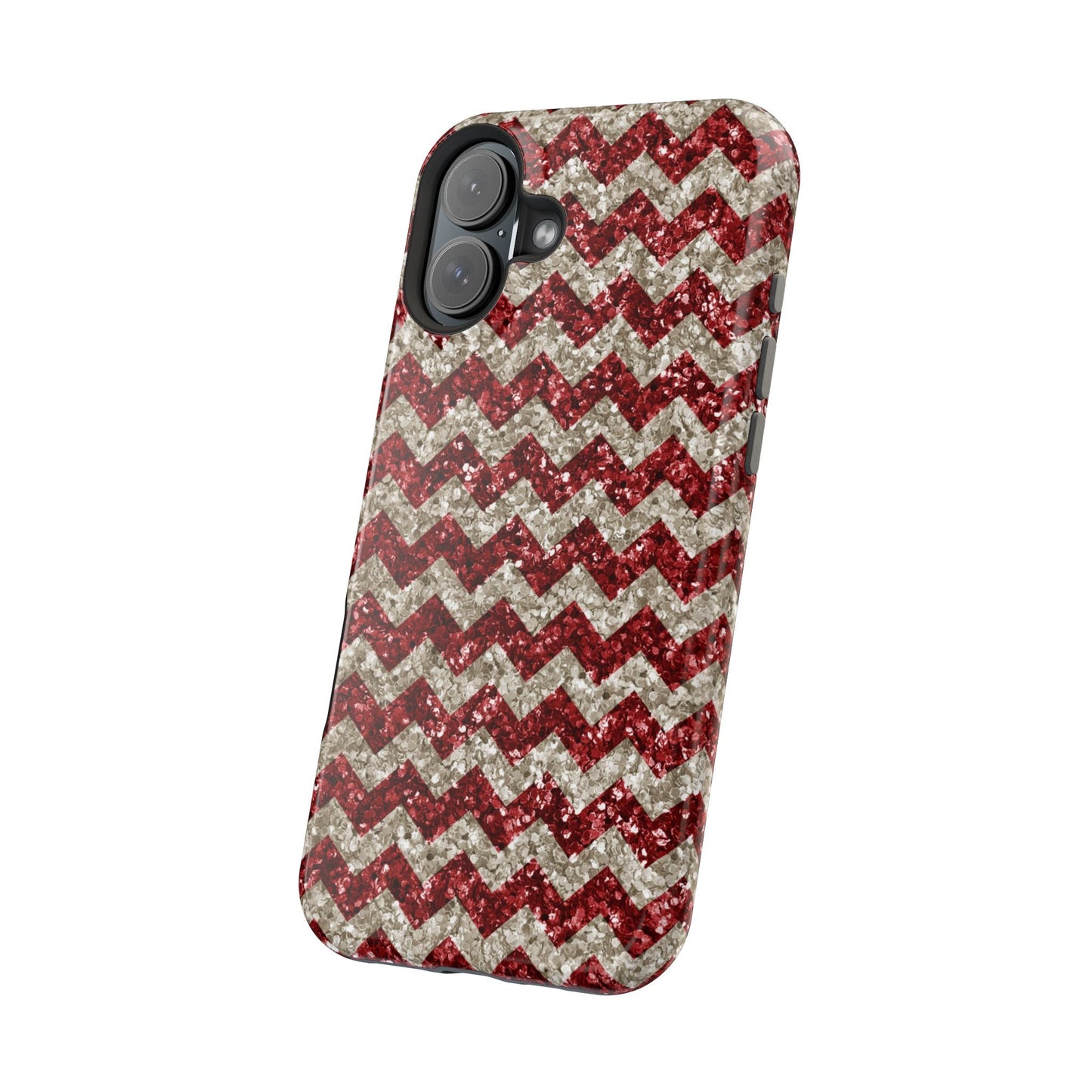 Sparkling Red & White Chevron – Glitter Illusion MagSafe iPhone Case - BOGO Cases