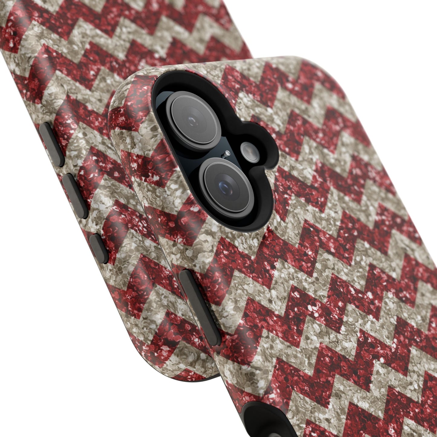 Sparkling Red & White Chevron – Glitter Illusion MagSafe iPhone Case - BOGO Cases