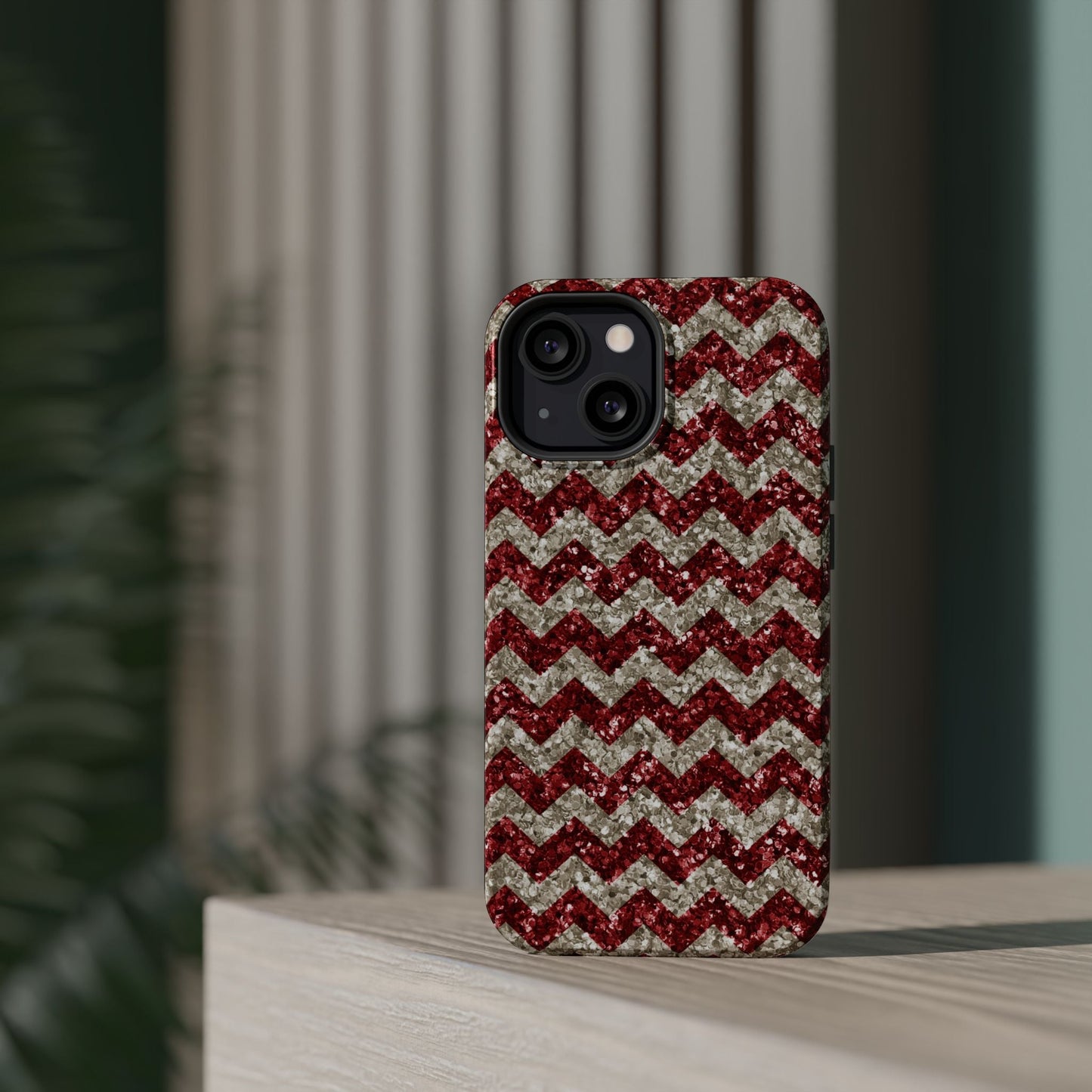 Sparkling Red & White Chevron – Glitter Illusion MagSafe iPhone Case - BOGO Cases