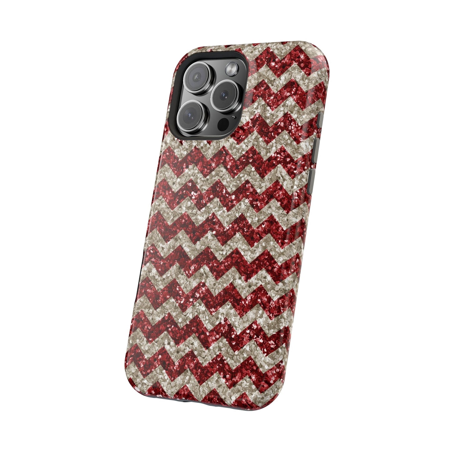 Sparkling Red & White Chevron – Glitter Illusion MagSafe iPhone Case - BOGO Cases