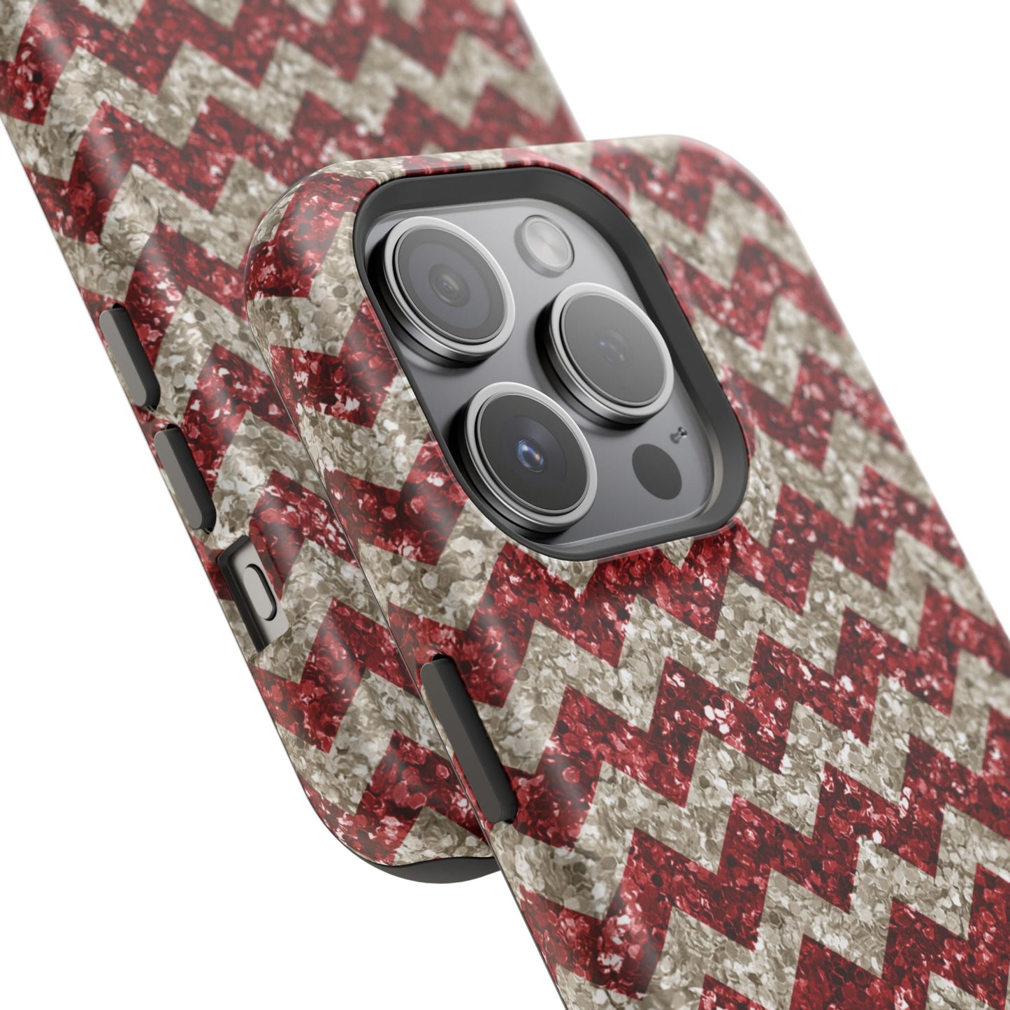 Sparkling Red & White Chevron – Glitter Illusion MagSafe iPhone Case - BOGO Cases
