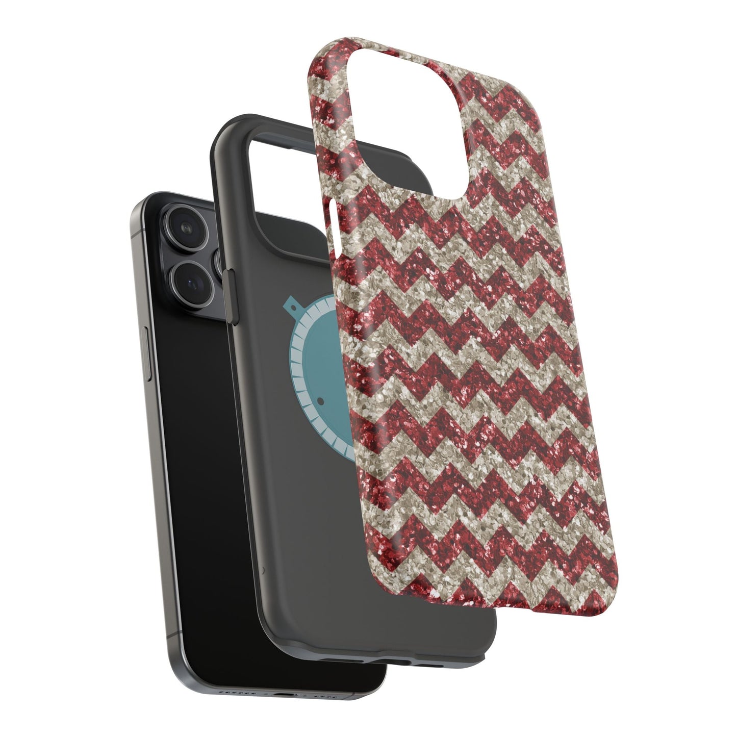 Sparkling Red & White Chevron – Glitter Illusion MagSafe iPhone Case - BOGO Cases