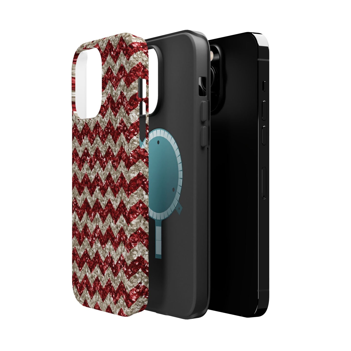 Sparkling Red & White Chevron – Glitter Illusion MagSafe iPhone Case - BOGO Cases