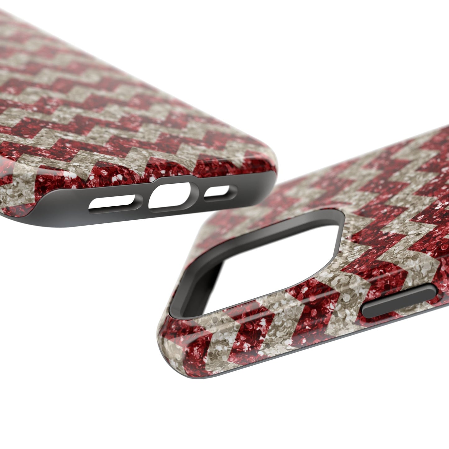 Sparkling Red & White Chevron – Glitter Illusion MagSafe iPhone Case - BOGO Cases