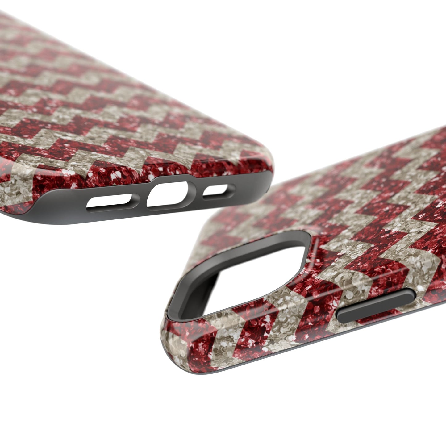 Sparkling Red & White Chevron – Glitter Illusion MagSafe iPhone Case - BOGO Cases