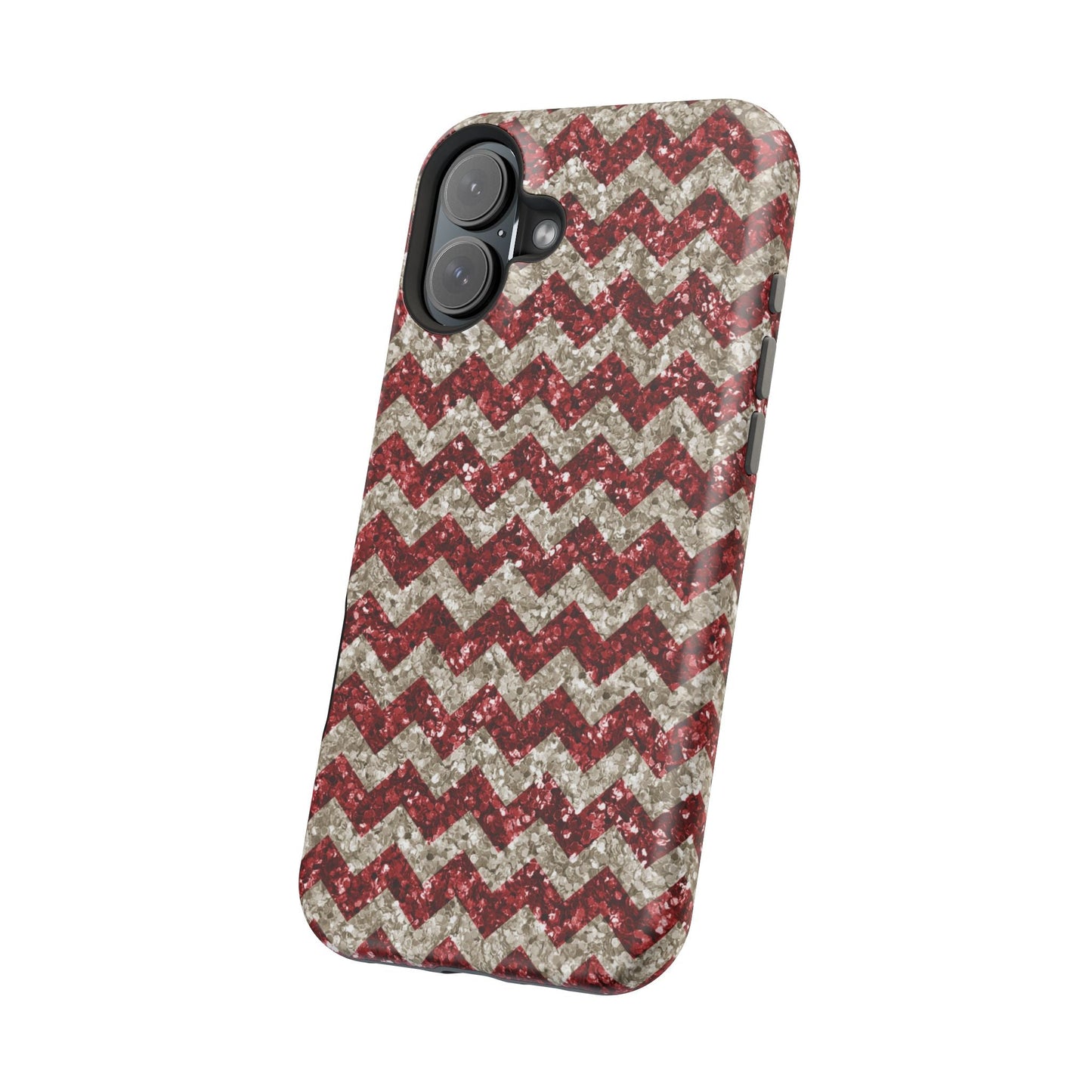 Sparkling Red & White Chevron – Glitter Illusion MagSafe iPhone Case - BOGO Cases