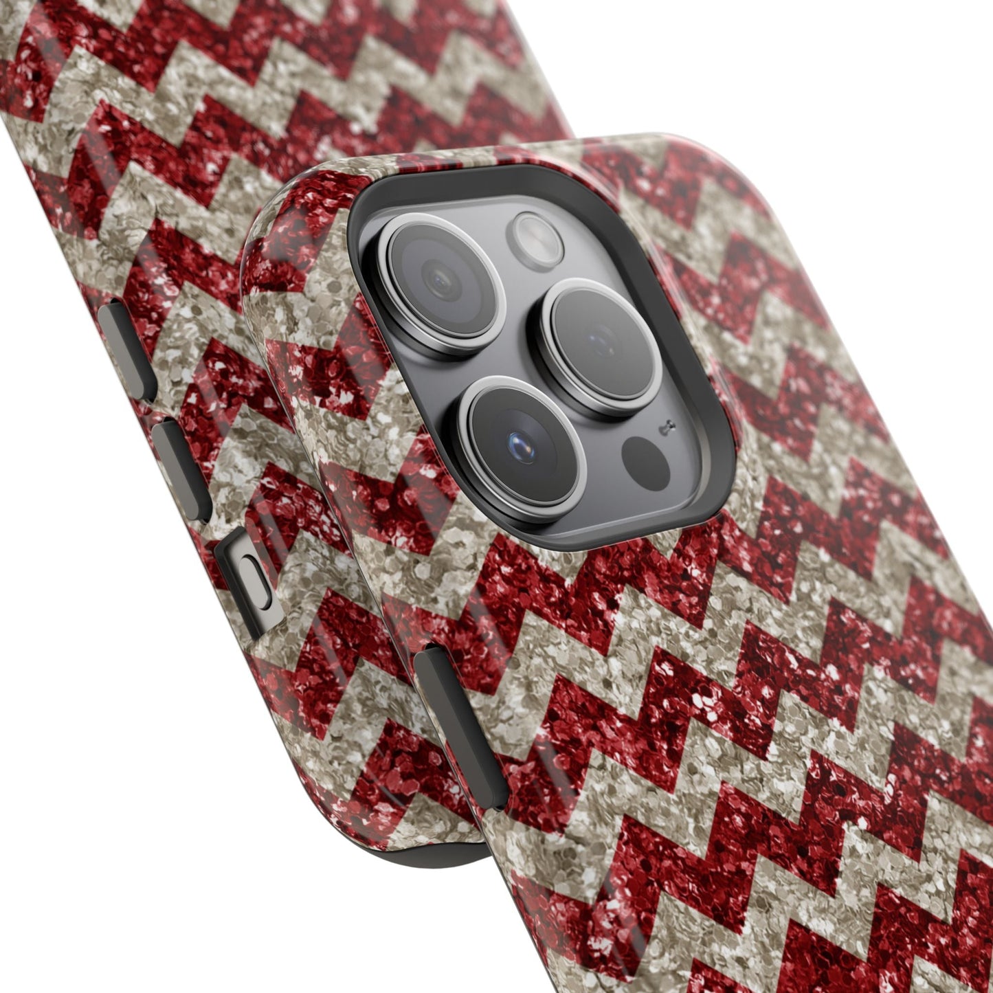 Sparkling Red & White Chevron – Glitter Illusion MagSafe iPhone Case - BOGO Cases