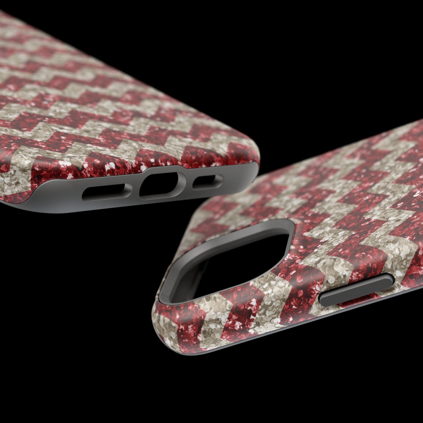Sparkling Red & White Chevron – Glitter Illusion MagSafe iPhone Case - BOGO Cases