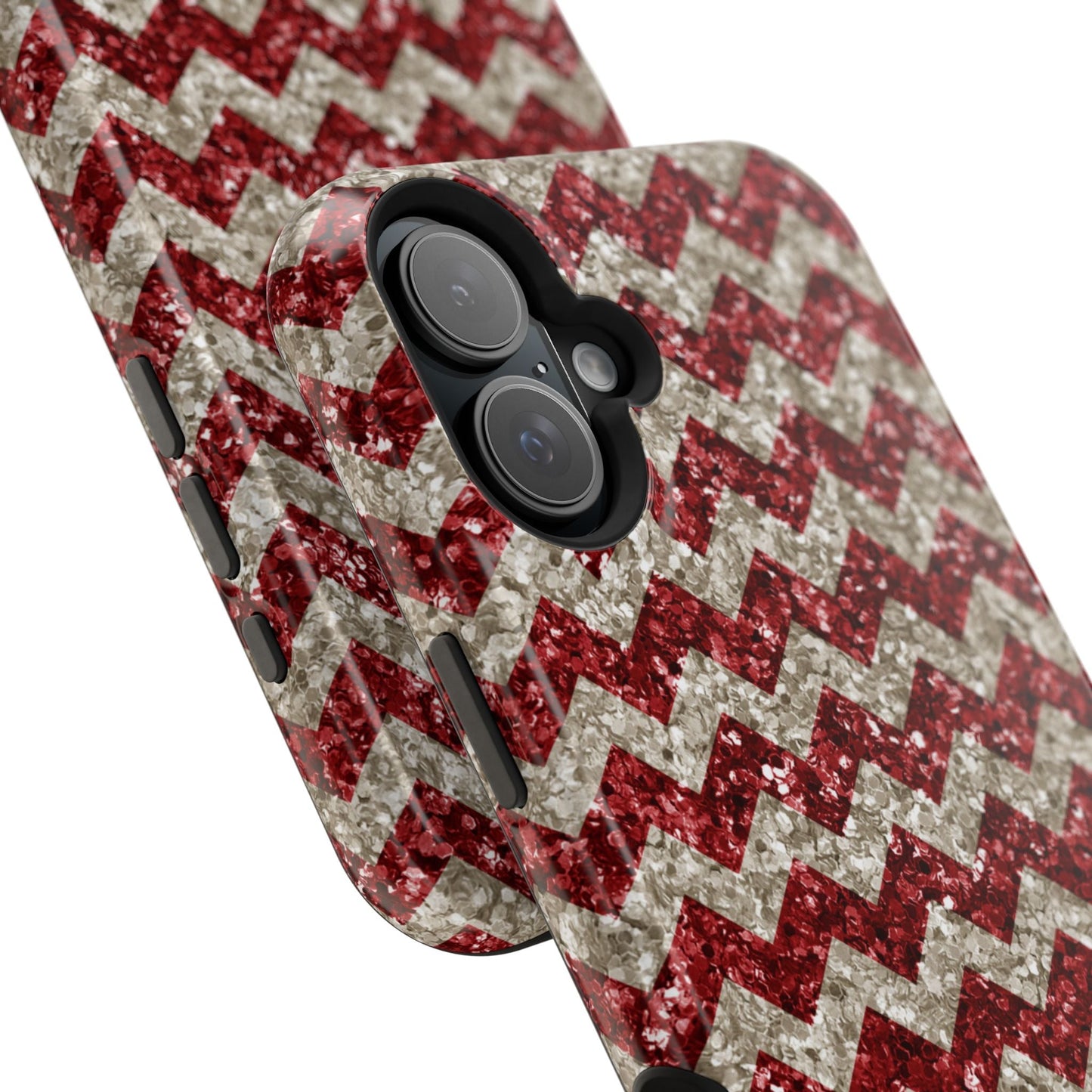 Sparkling Red & White Chevron – Glitter Illusion MagSafe iPhone Case - BOGO Cases