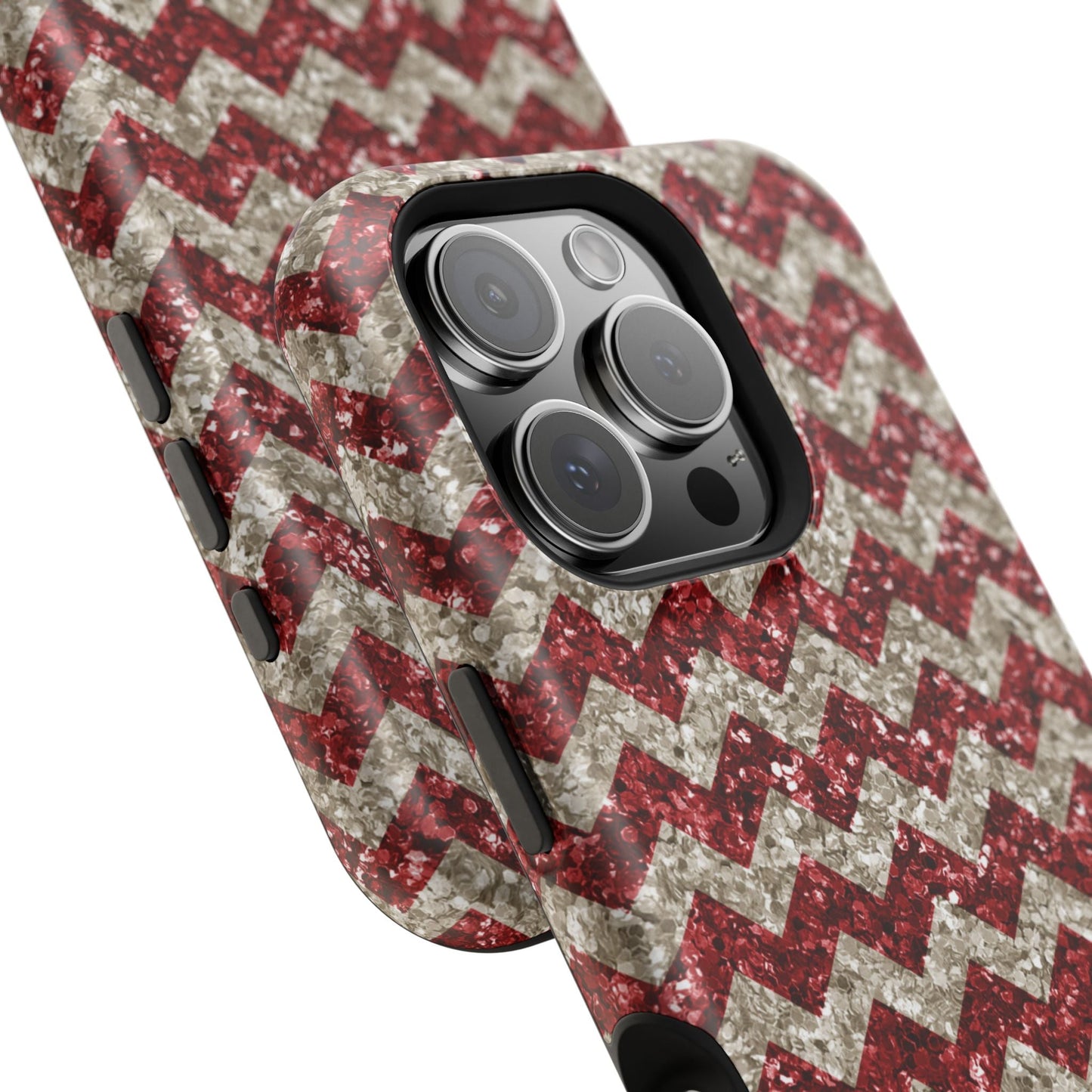 Sparkling Red & White Chevron – Glitter Illusion MagSafe iPhone Case - BOGO Cases
