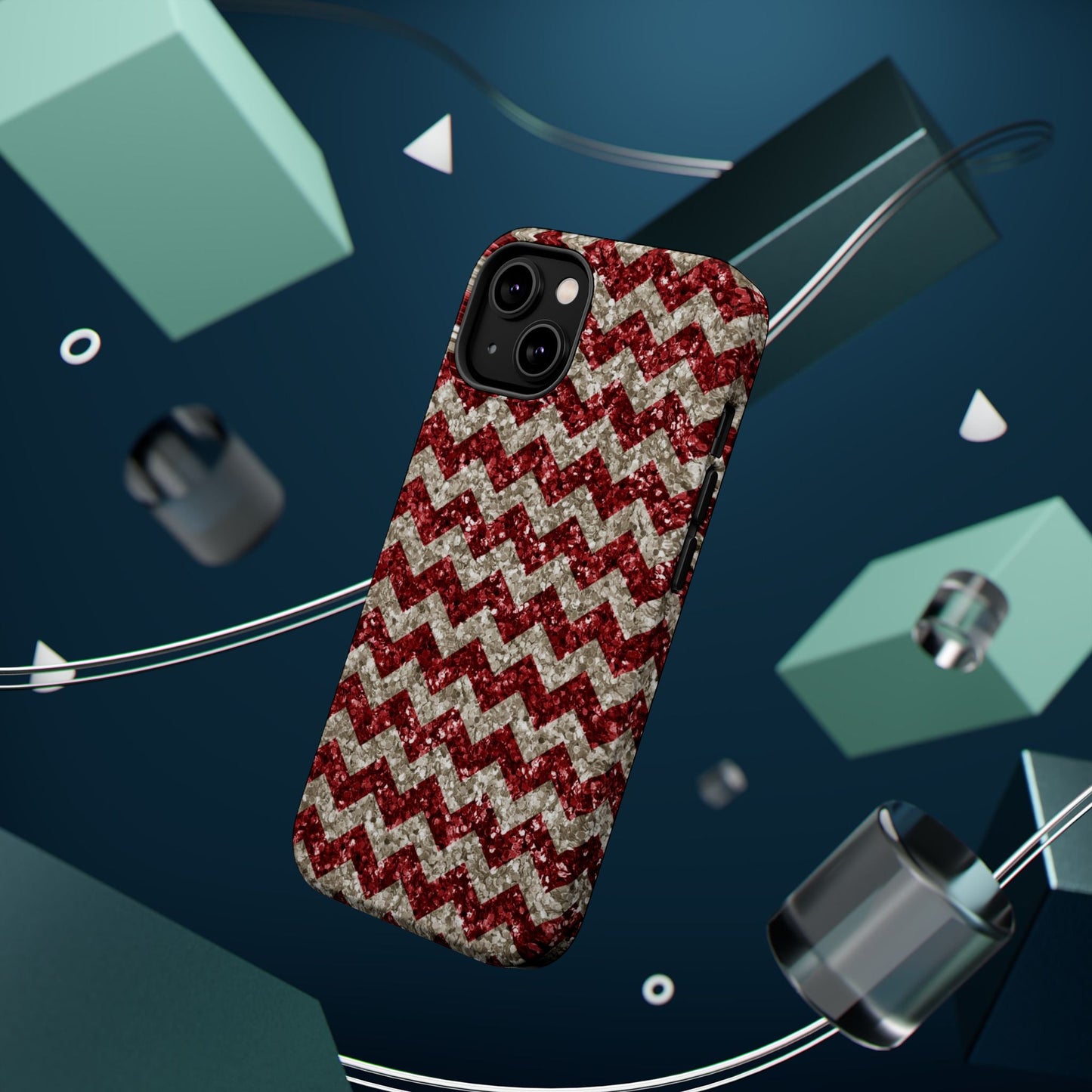 Sparkling Red & White Chevron – Glitter Illusion MagSafe iPhone Case - BOGO Cases