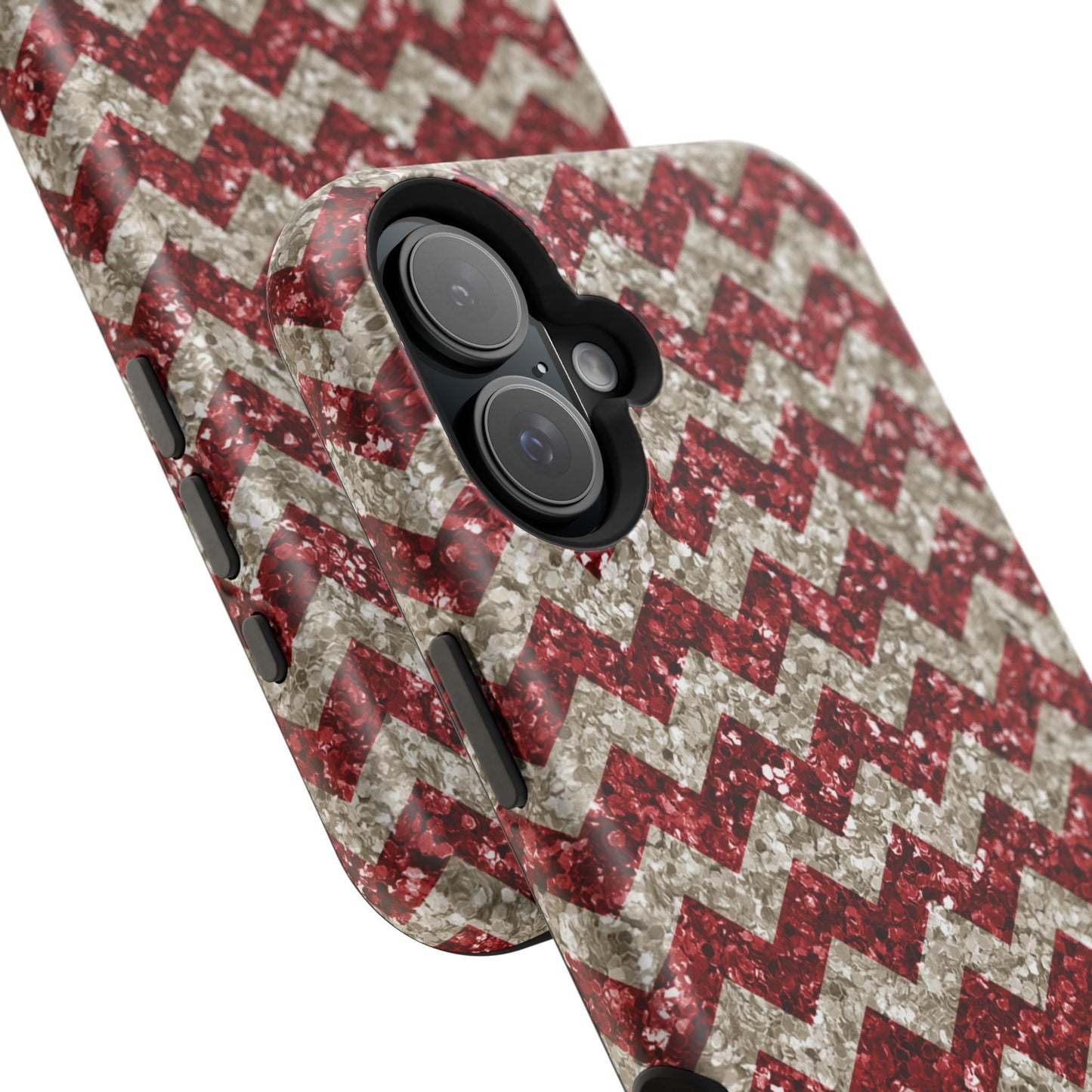 Sparkling Red & White Chevron – Glitter Illusion MagSafe iPhone Case - BOGO Cases