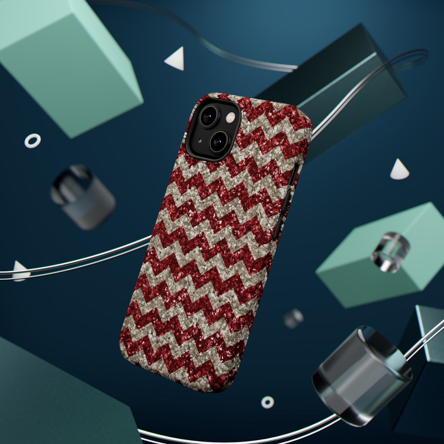 Sparkling Red & White Chevron – Glitter Illusion MagSafe iPhone Case - BOGO Cases