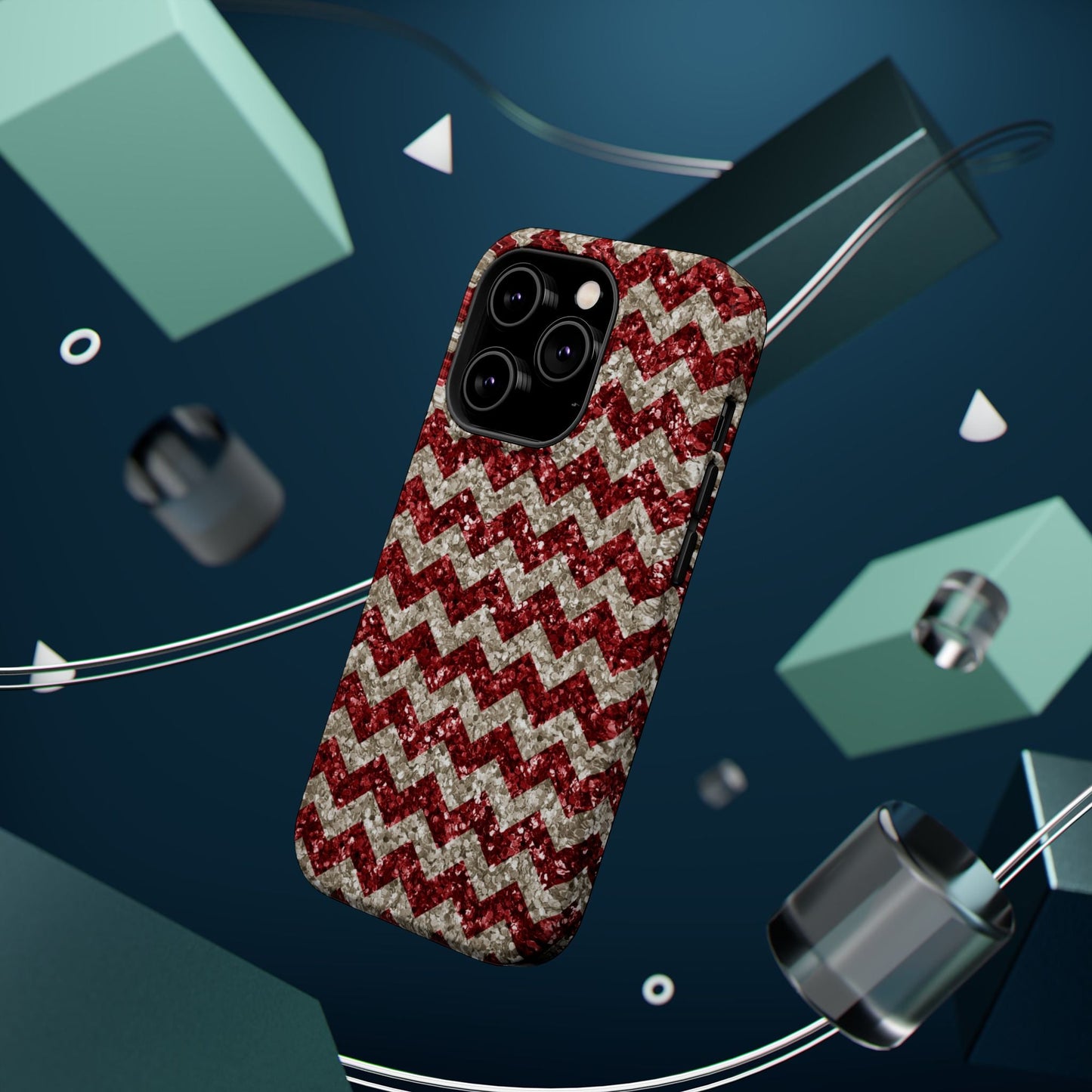 Sparkling Red & White Chevron – Glitter Illusion MagSafe iPhone Case - BOGO Cases