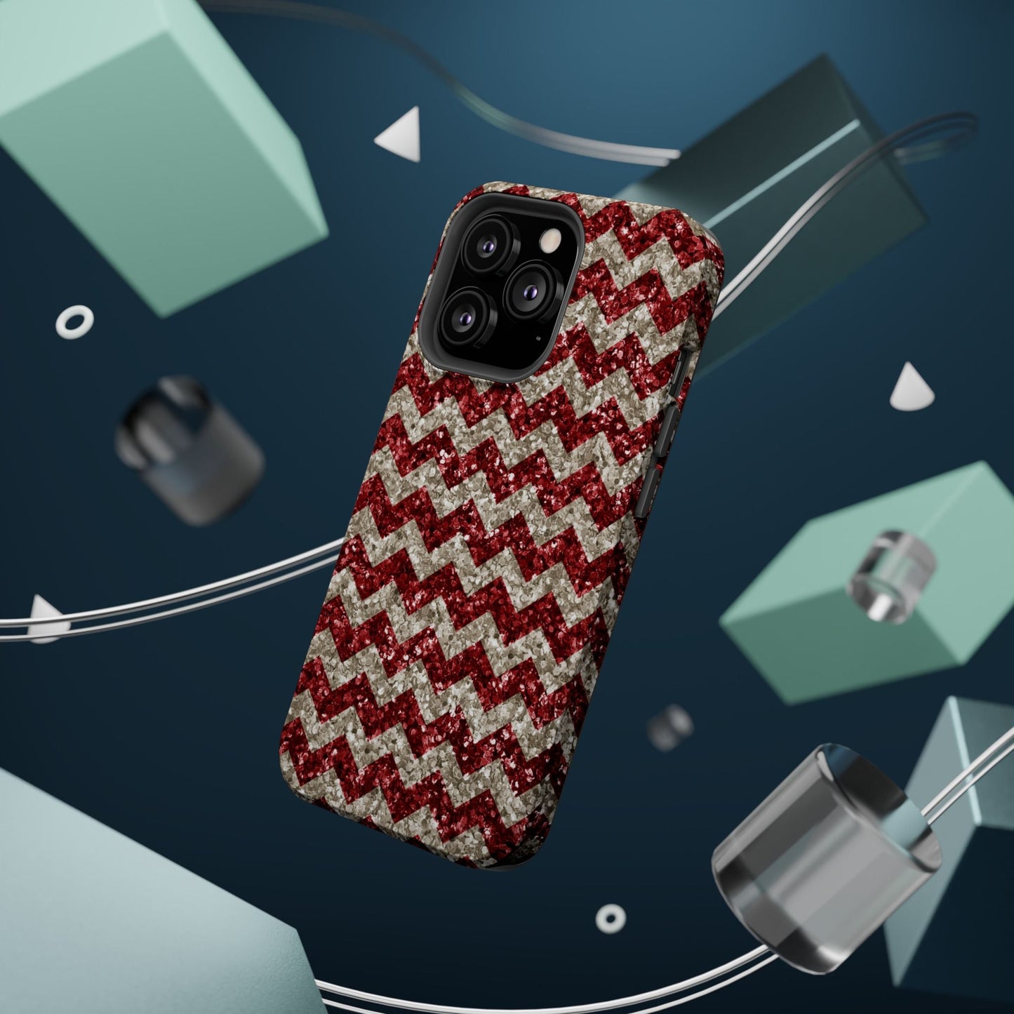 Sparkling Red & White Chevron – Glitter Illusion MagSafe iPhone Case - BOGO Cases