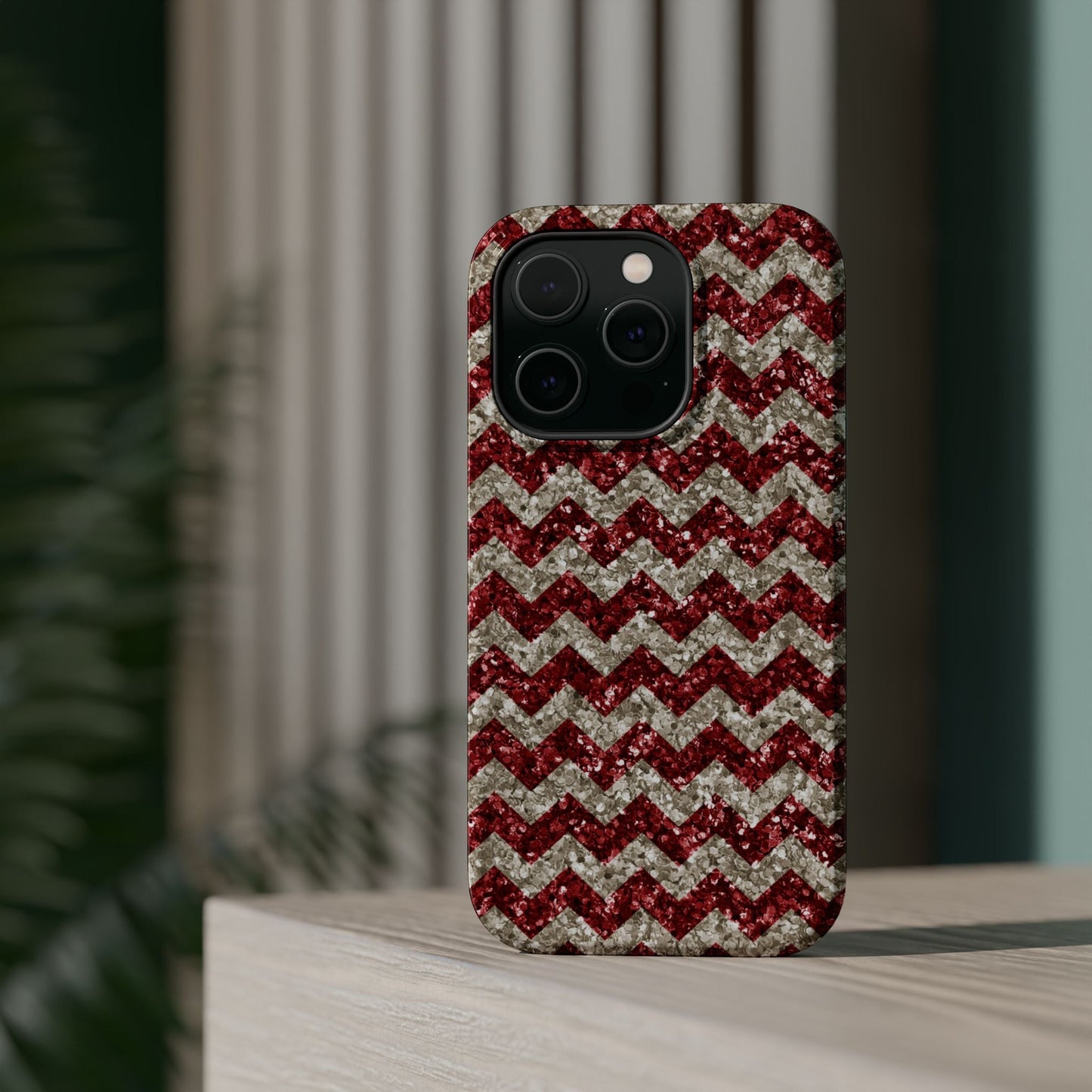 Sparkling Red & White Chevron – Glitter Illusion MagSafe iPhone Case - BOGO Cases