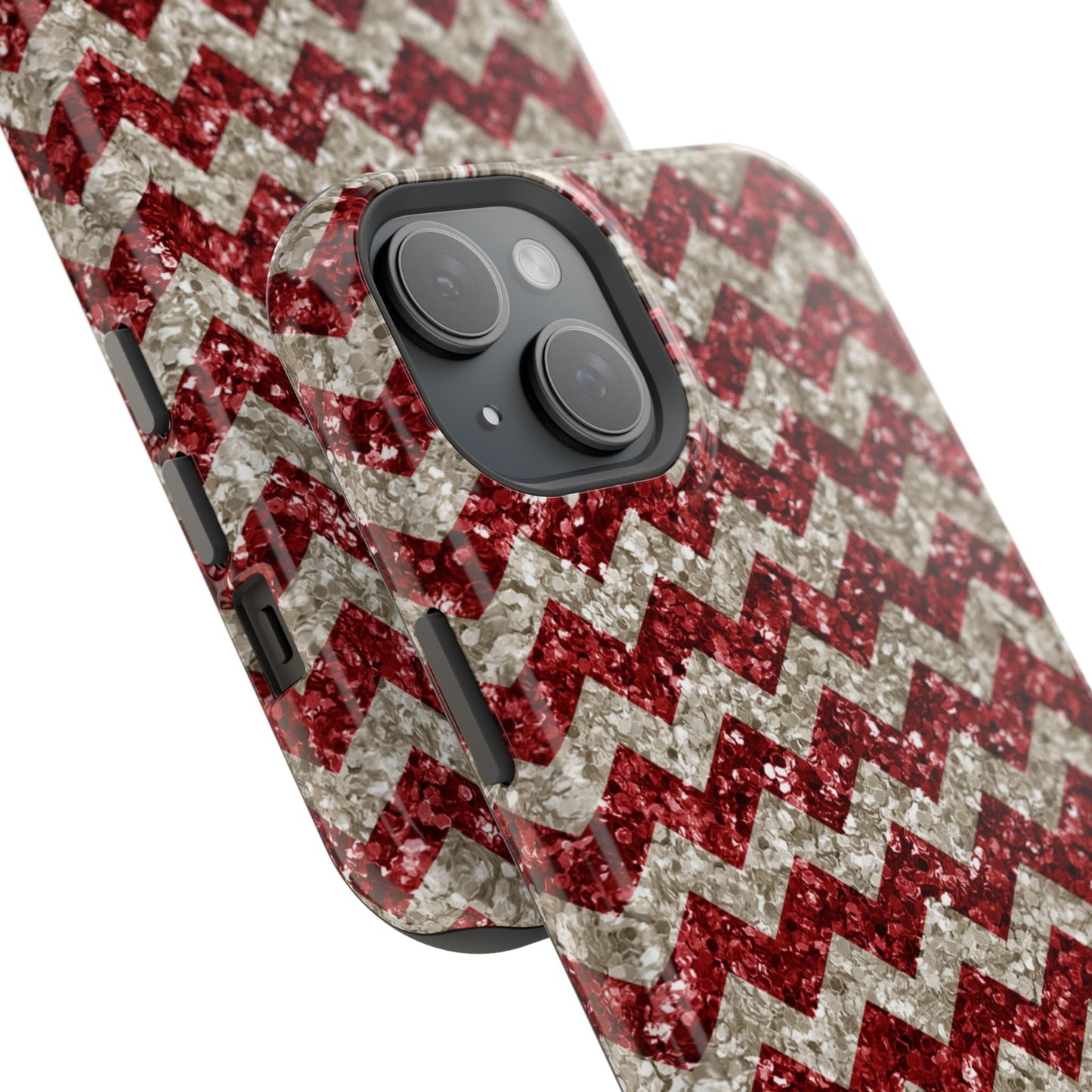Sparkling Red & White Chevron – Glitter Illusion MagSafe iPhone Case - BOGO Cases