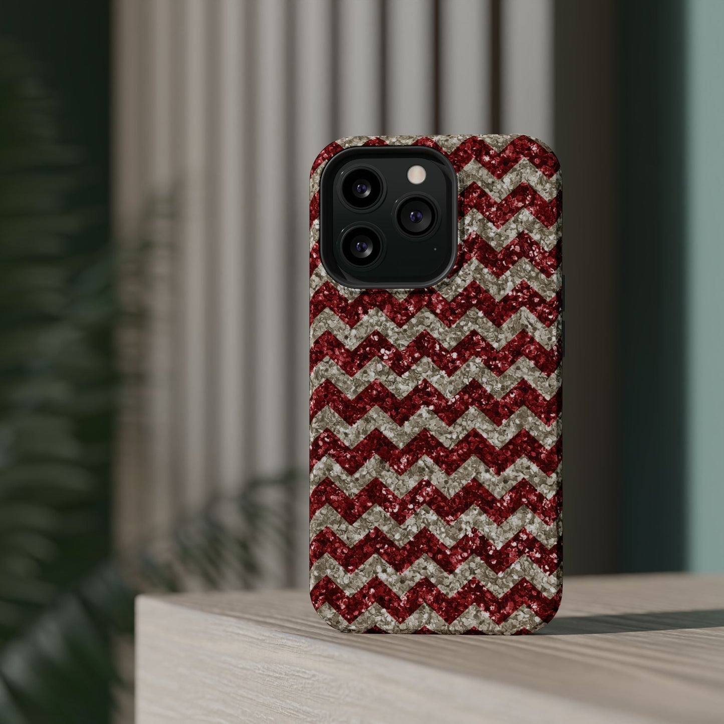 Sparkling Red & White Chevron – Glitter Illusion MagSafe iPhone Case - BOGO Cases