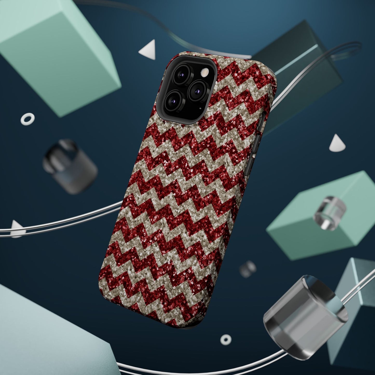 Sparkling Red & White Chevron – Glitter Illusion MagSafe iPhone Case - BOGO Cases