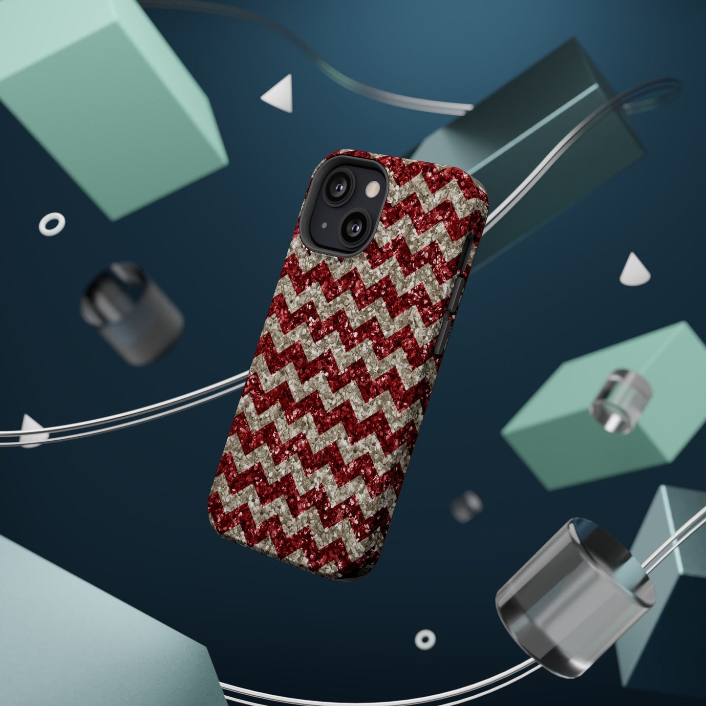 Sparkling Red & White Chevron – Glitter Illusion MagSafe iPhone Case - BOGO Cases