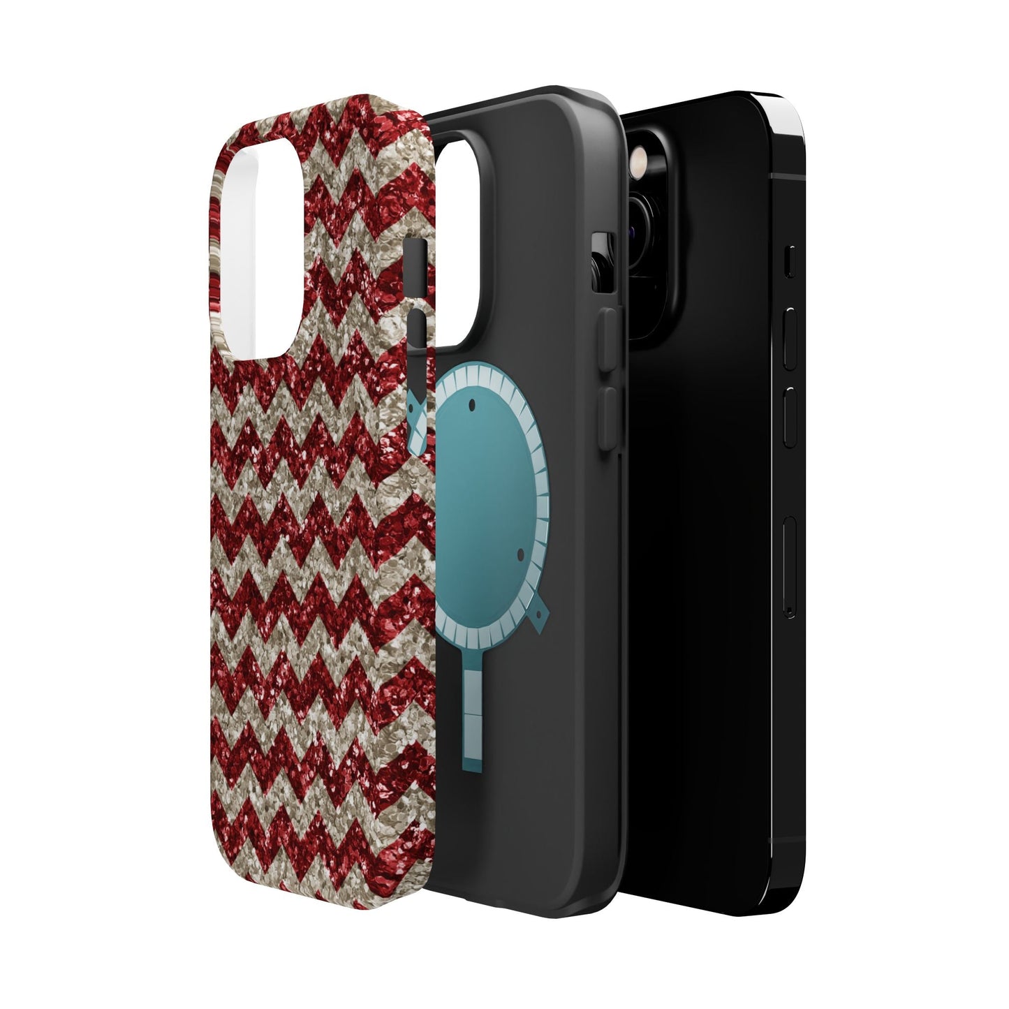 Sparkling Red & White Chevron – Glitter Illusion MagSafe iPhone Case - BOGO Cases