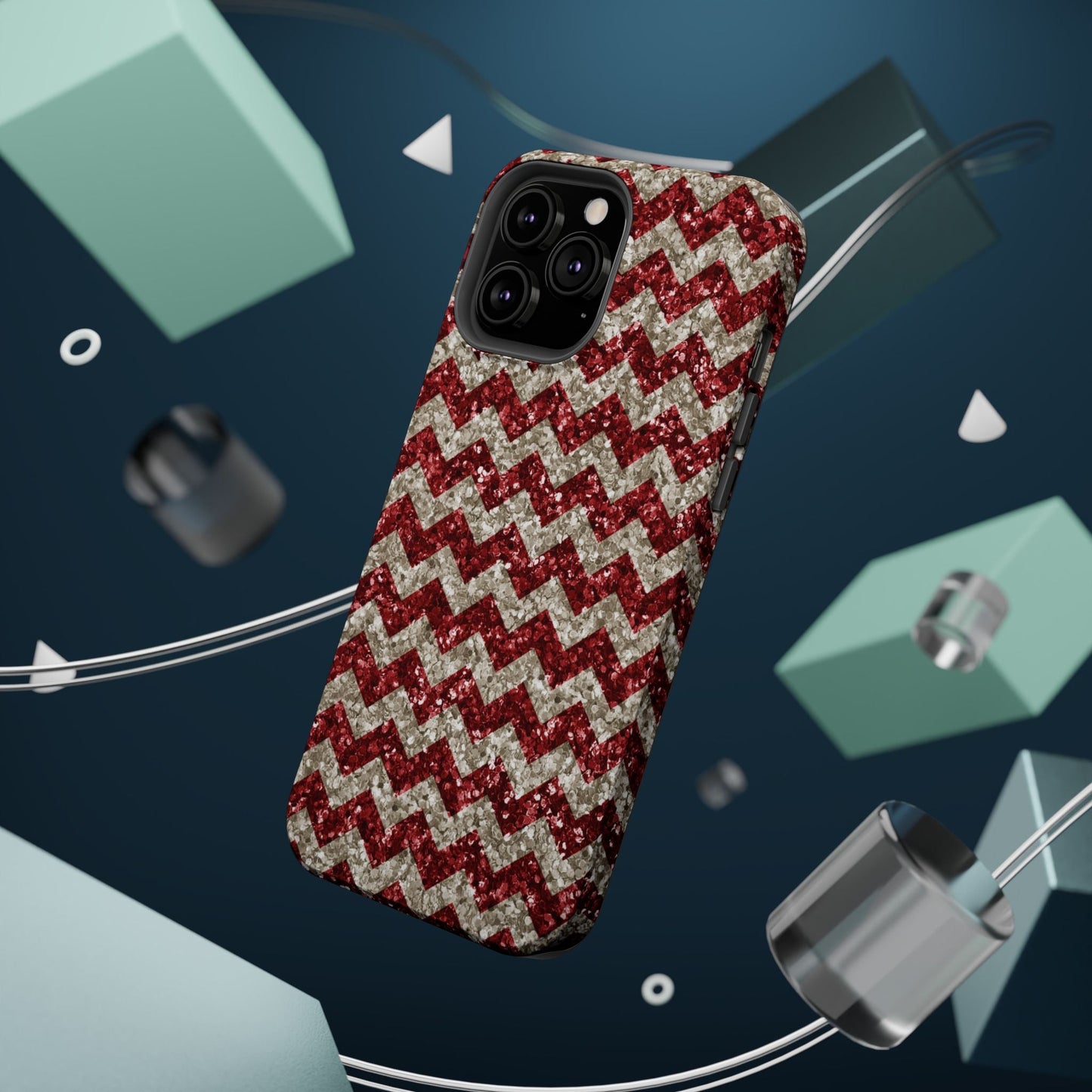 Sparkling Red & White Chevron – Glitter Illusion MagSafe iPhone Case - BOGO Cases