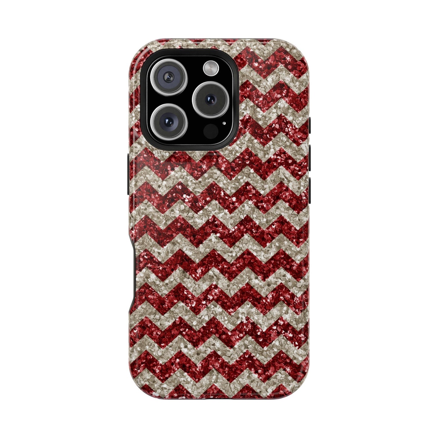 Sparkling Red & White Chevron – Glitter Illusion MagSafe iPhone Case - BOGO Cases