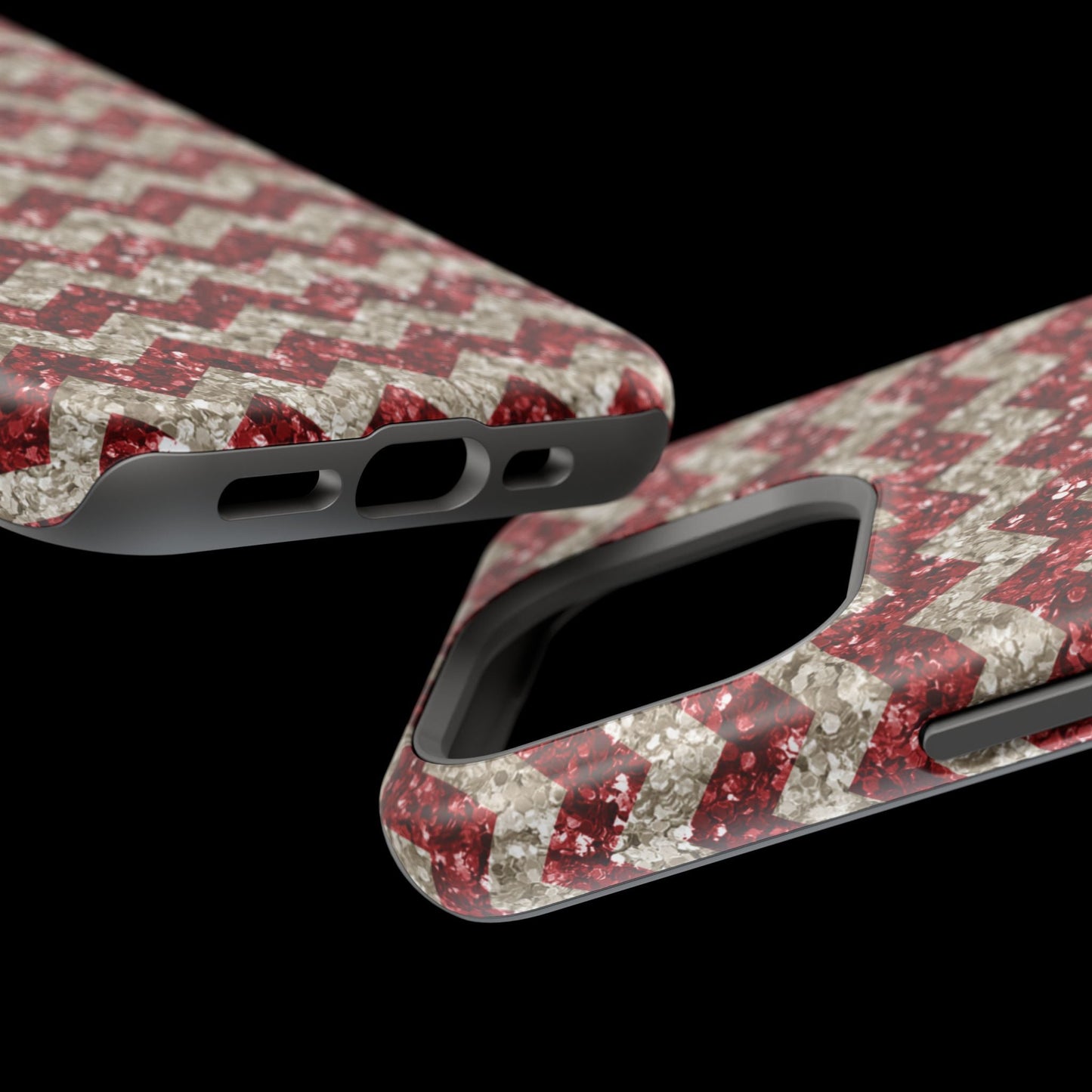 Sparkling Red & White Chevron – Glitter Illusion MagSafe iPhone Case - BOGO Cases
