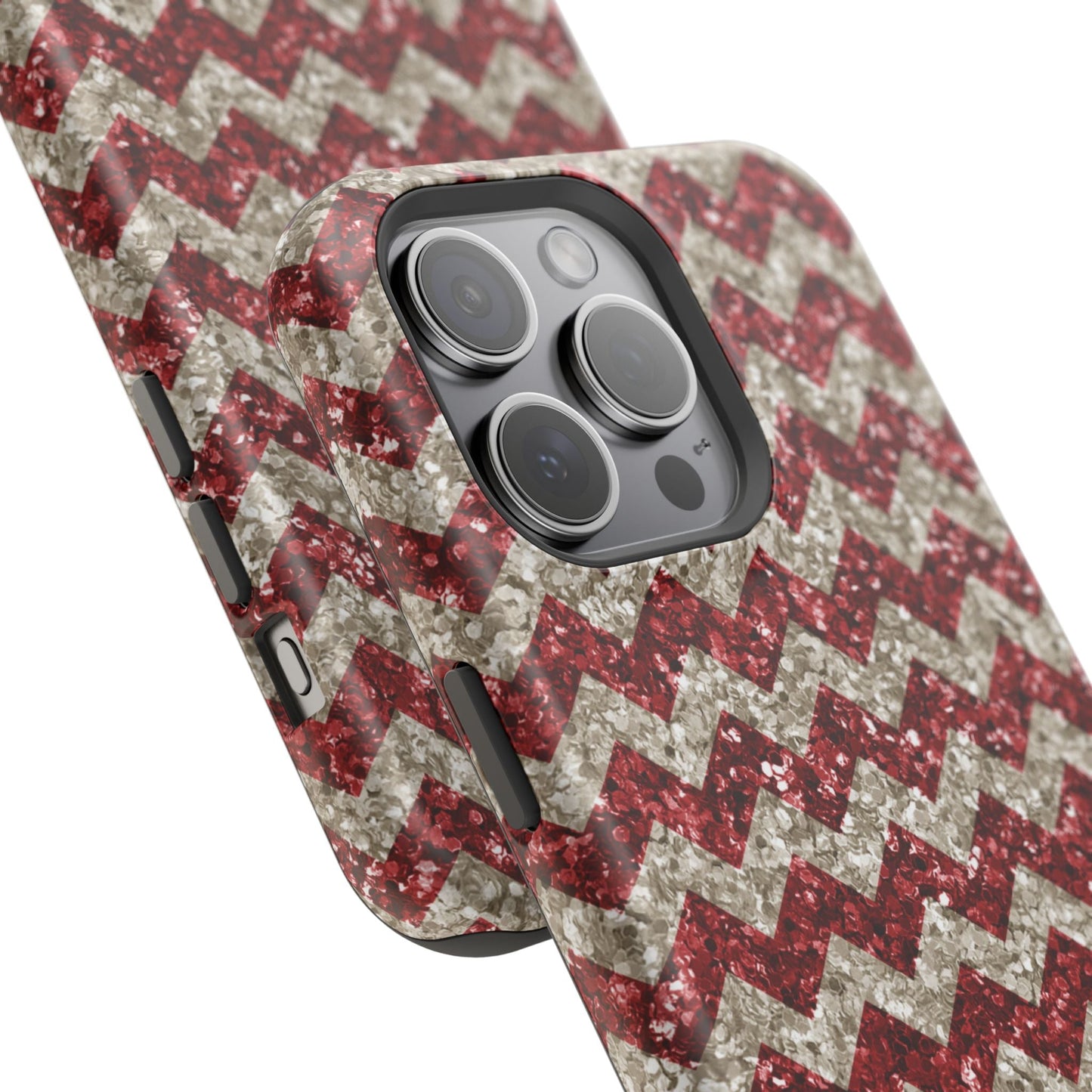 Sparkling Red & White Chevron – Glitter Illusion MagSafe iPhone Case - BOGO Cases