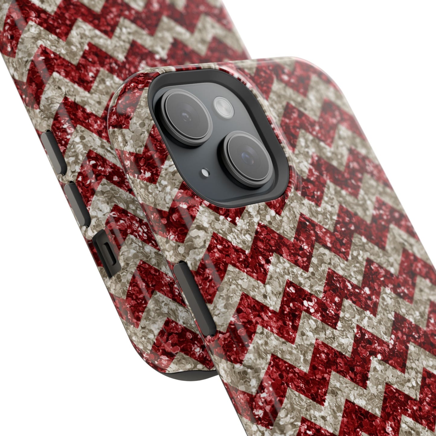Sparkling Red & White Chevron – Glitter Illusion MagSafe iPhone Case - BOGO Cases