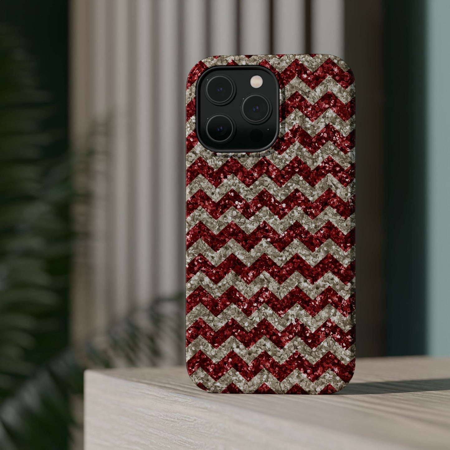 Sparkling Red & White Chevron – Glitter Illusion MagSafe iPhone Case - BOGO Cases