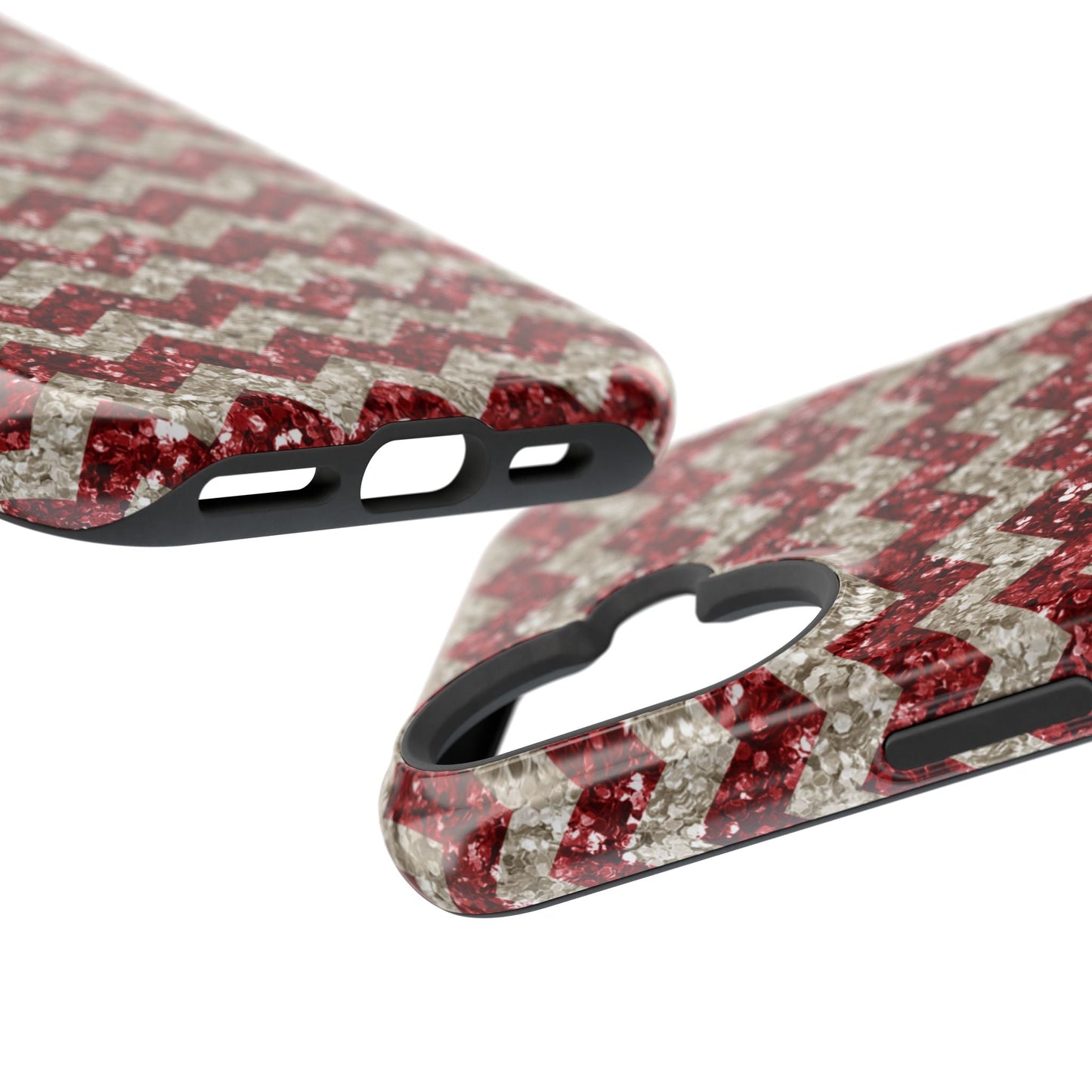 Sparkling Red & White Chevron – Glitter Illusion MagSafe iPhone Case - BOGO Cases