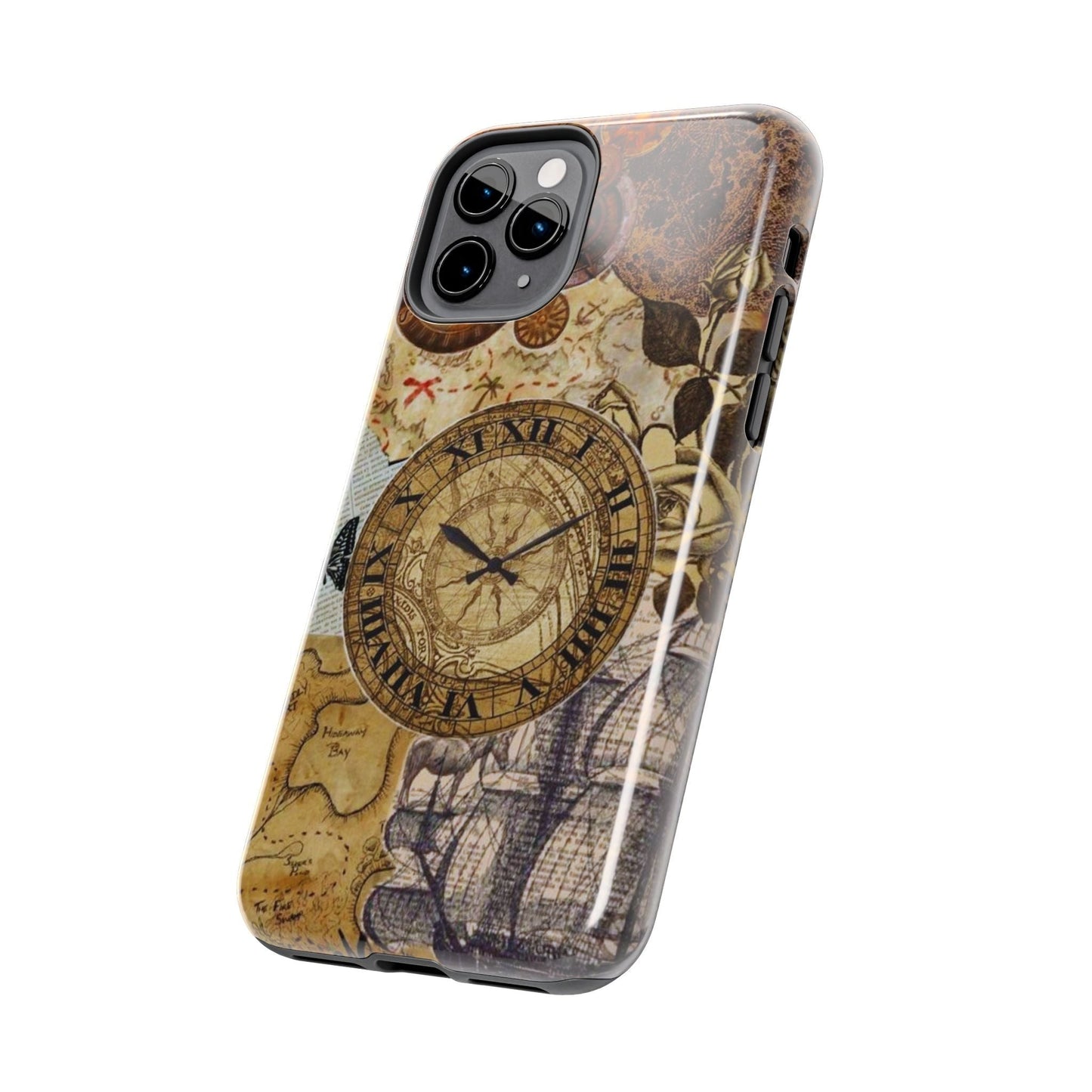 Steampunk Vintage Adventure iPhone Case – Dual - Layer Protection with Antique Map and Clock Design - BOGO Cases