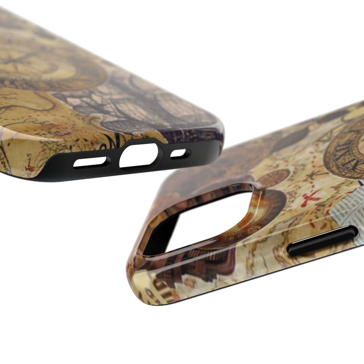 Steampunk Vintage Adventure iPhone Case – Dual - Layer Protection with Antique Map and Clock Design - BOGO Cases
