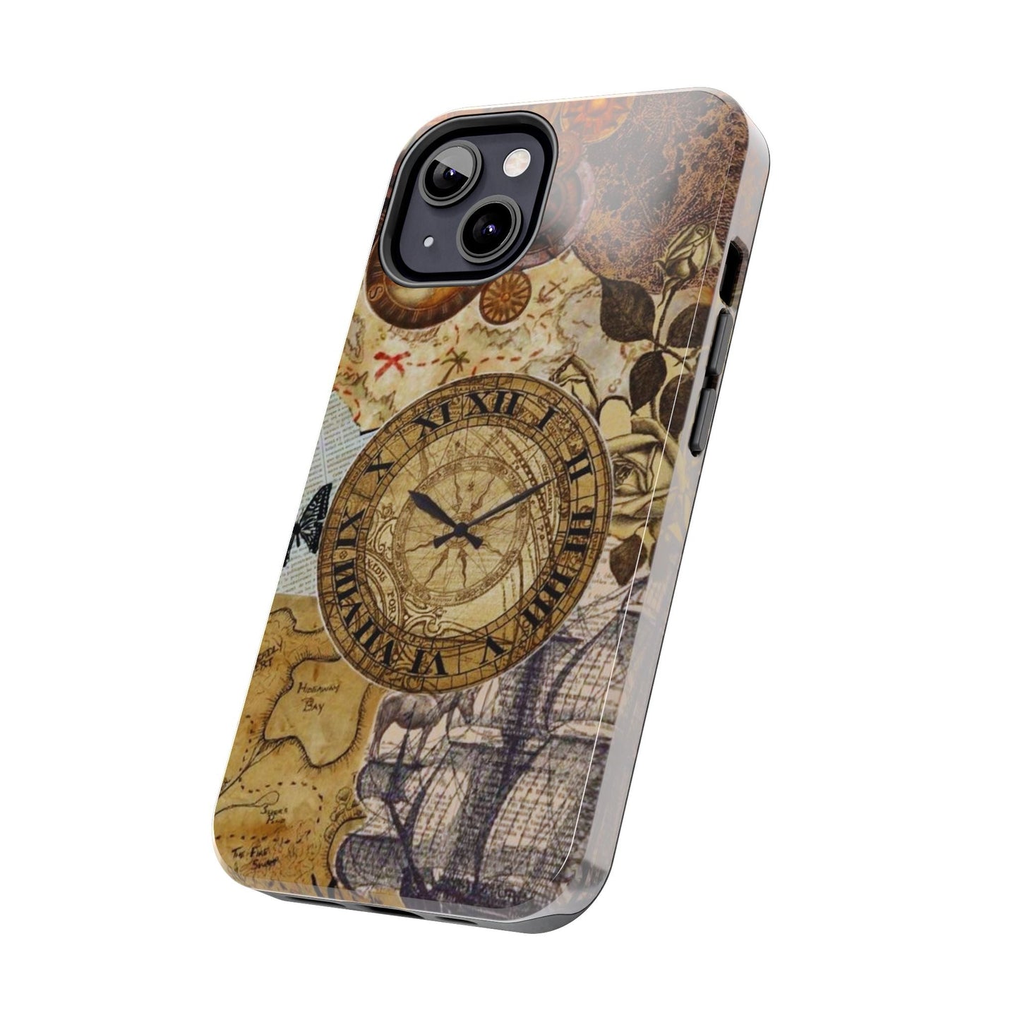 Steampunk Vintage Adventure iPhone Case – Dual - Layer Protection with Antique Map and Clock Design - BOGO Cases