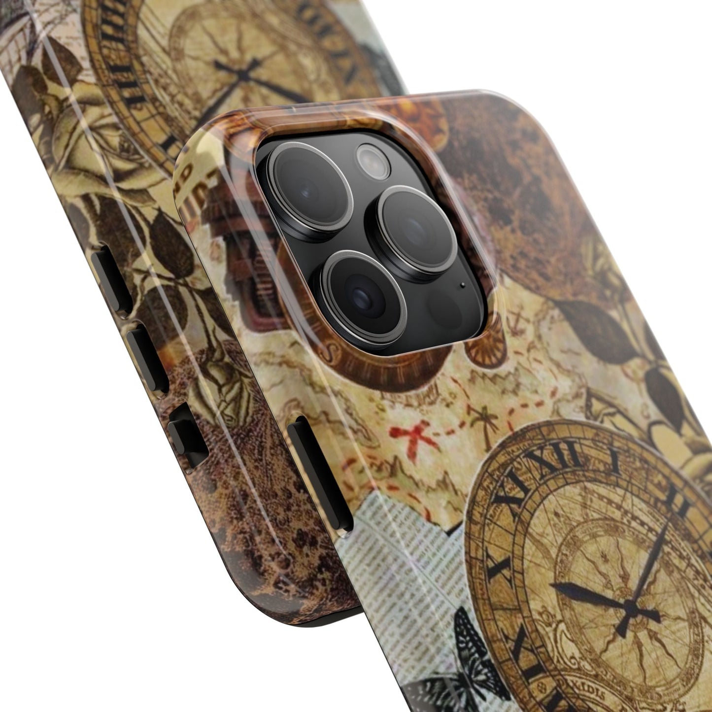Steampunk Vintage Adventure iPhone Case – Dual - Layer Protection with Antique Map and Clock Design - BOGO Cases