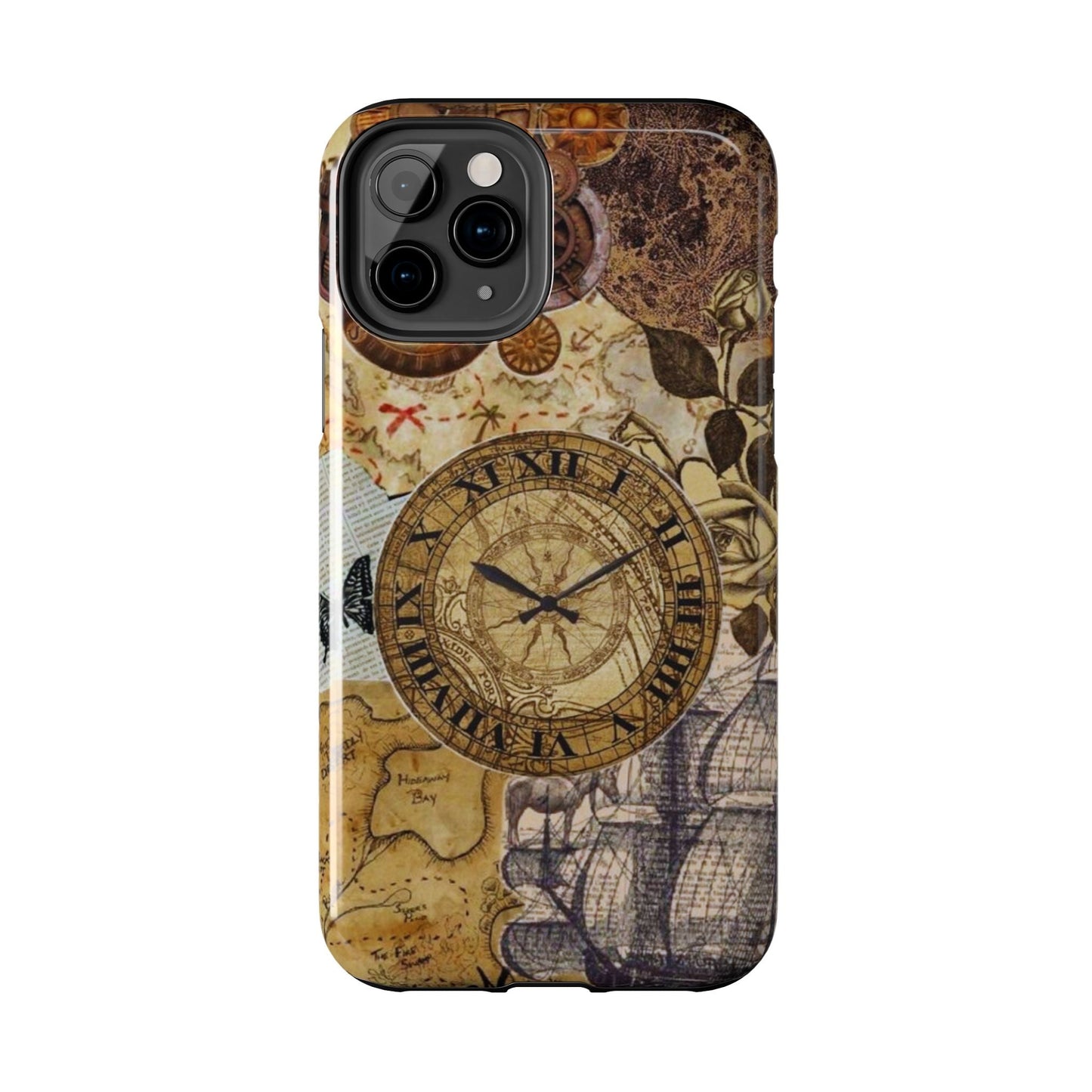 Steampunk Vintage Adventure iPhone Case – Dual - Layer Protection with Antique Map and Clock Design - BOGO Cases