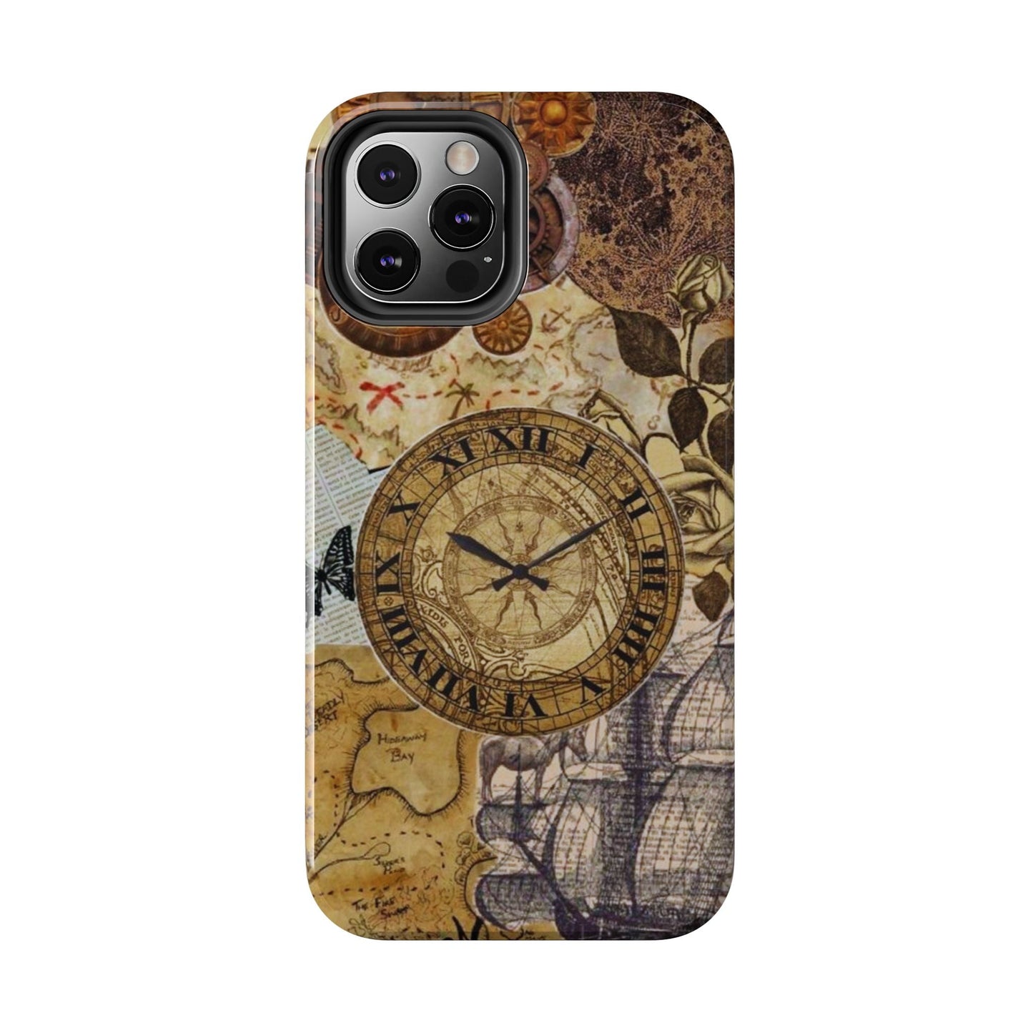 Steampunk Vintage Adventure iPhone Case – Dual - Layer Protection with Antique Map and Clock Design - BOGO Cases