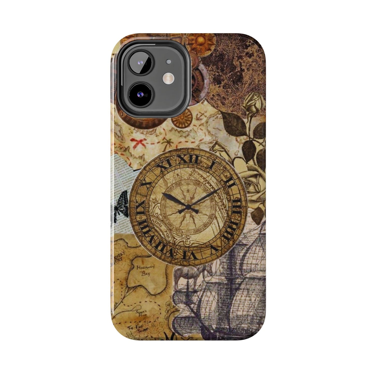 Steampunk Vintage Adventure iPhone Case – Dual - Layer Protection with Antique Map and Clock Design - BOGO Cases