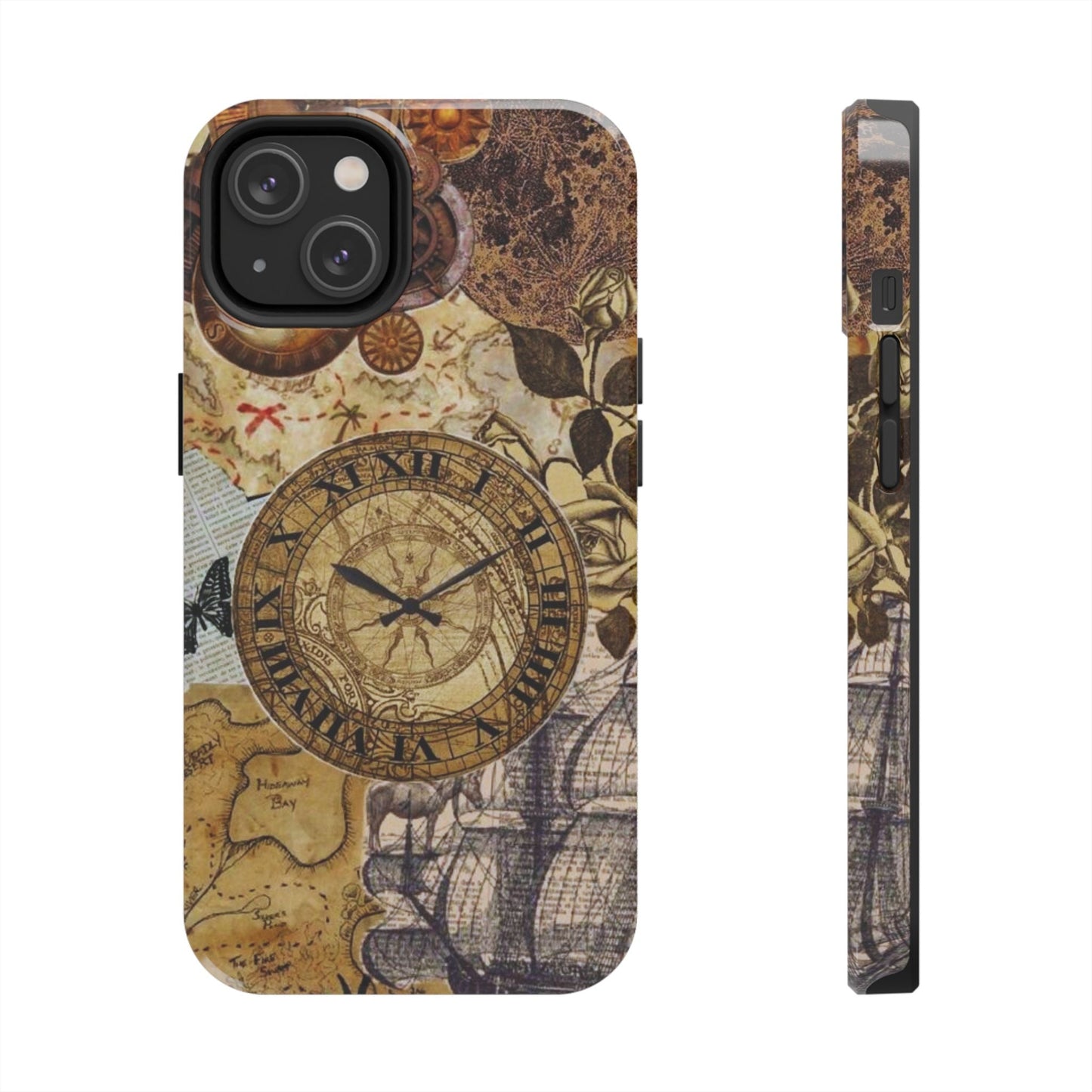 Steampunk Vintage Adventure iPhone Case – Dual - Layer Protection with Antique Map and Clock Design - BOGO Cases