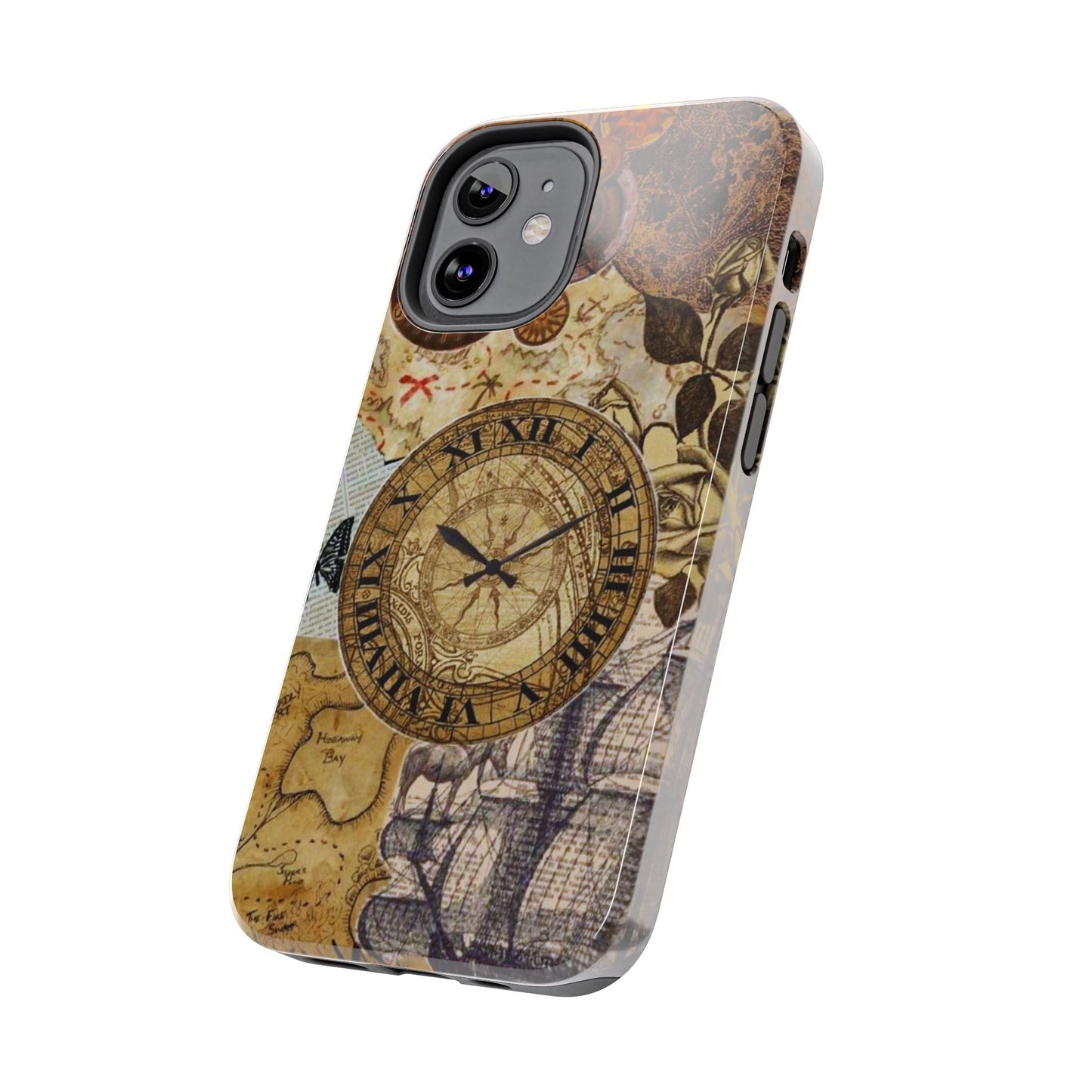 Steampunk Vintage Adventure iPhone Case – Dual - Layer Protection with Antique Map and Clock Design - BOGO Cases