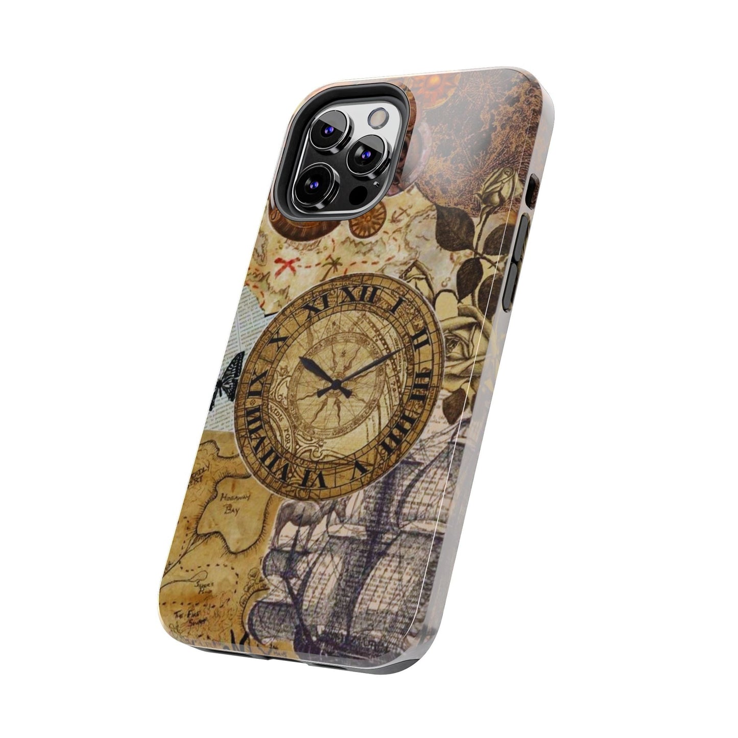 Steampunk Vintage Adventure iPhone Case – Dual - Layer Protection with Antique Map and Clock Design - BOGO Cases