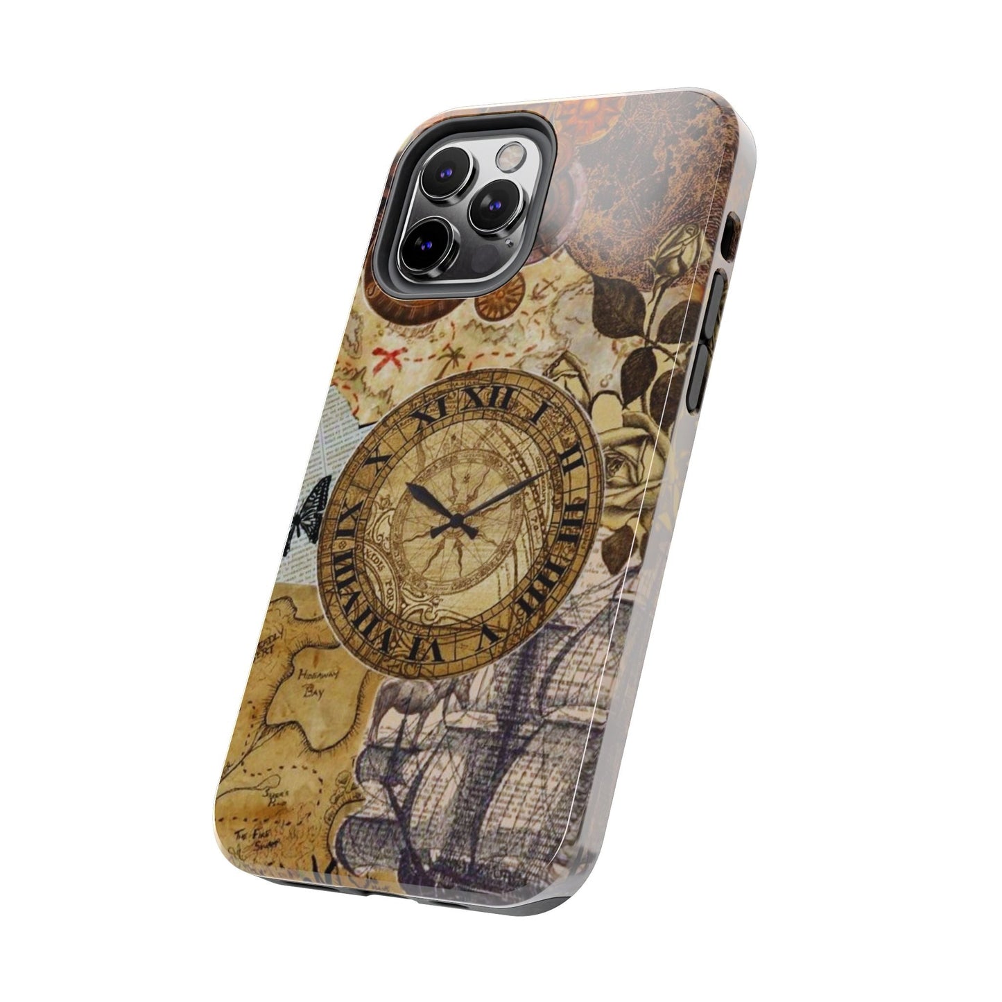 Steampunk Vintage Adventure iPhone Case – Dual - Layer Protection with Antique Map and Clock Design - BOGO Cases