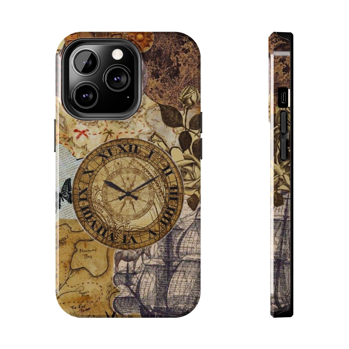 Steampunk Vintage Adventure iPhone Case – Dual - Layer Protection with Antique Map and Clock Design - BOGO Cases