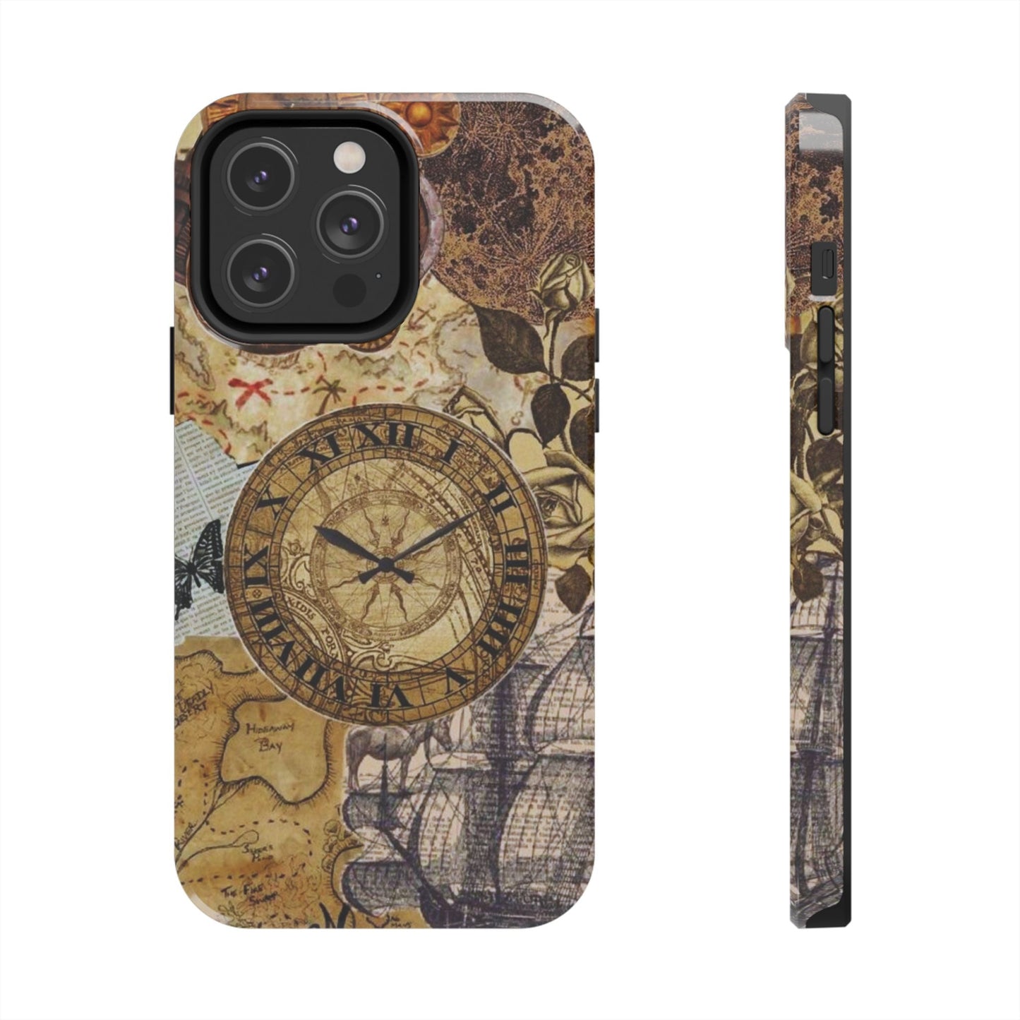 Steampunk Vintage Adventure iPhone Case – Dual - Layer Protection with Antique Map and Clock Design - BOGO Cases