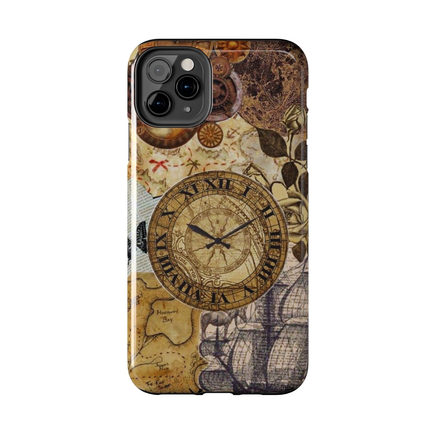 Steampunk Vintage Adventure iPhone Case – Dual - Layer Protection with Antique Map and Clock Design - BOGO Cases