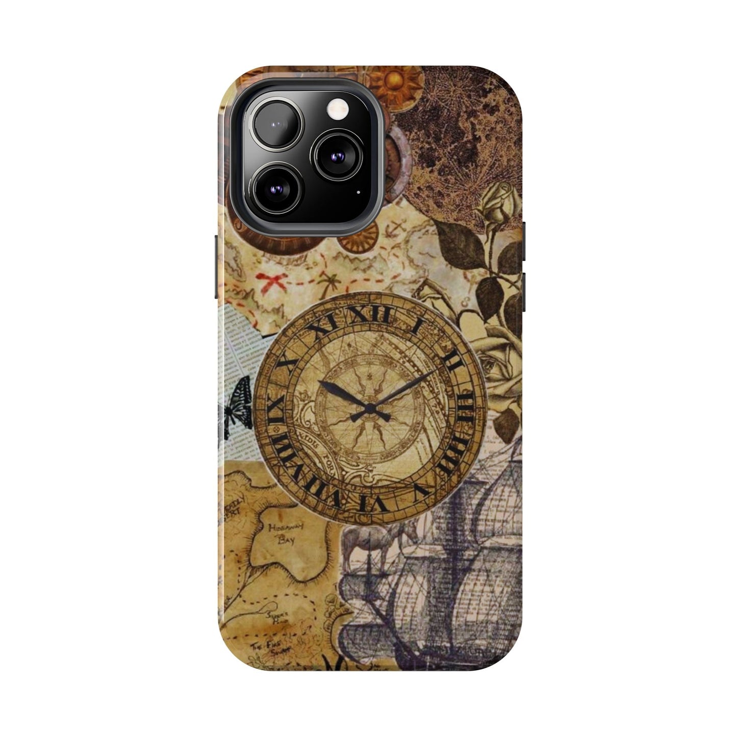Steampunk Vintage Adventure iPhone Case – Dual - Layer Protection with Antique Map and Clock Design - BOGO Cases