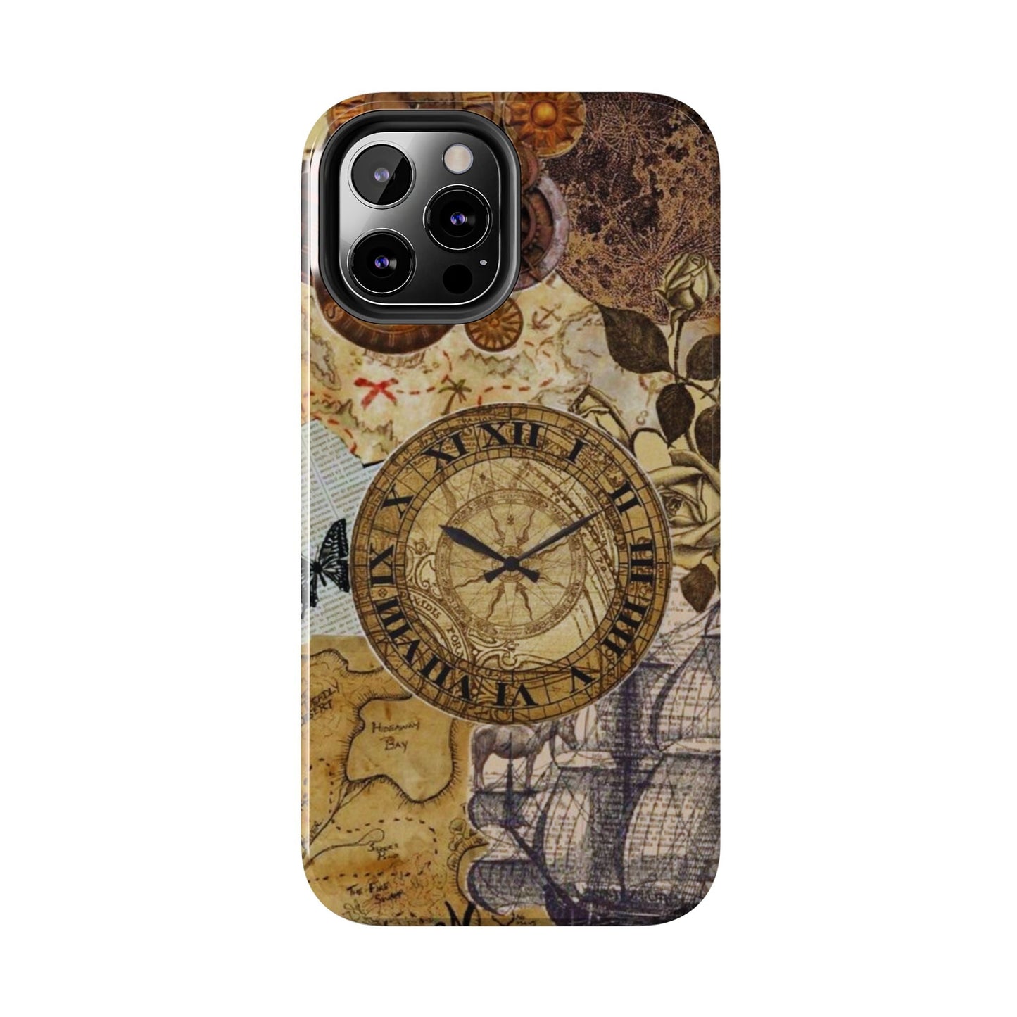 Steampunk Vintage Adventure iPhone Case – Dual - Layer Protection with Antique Map and Clock Design - BOGO Cases