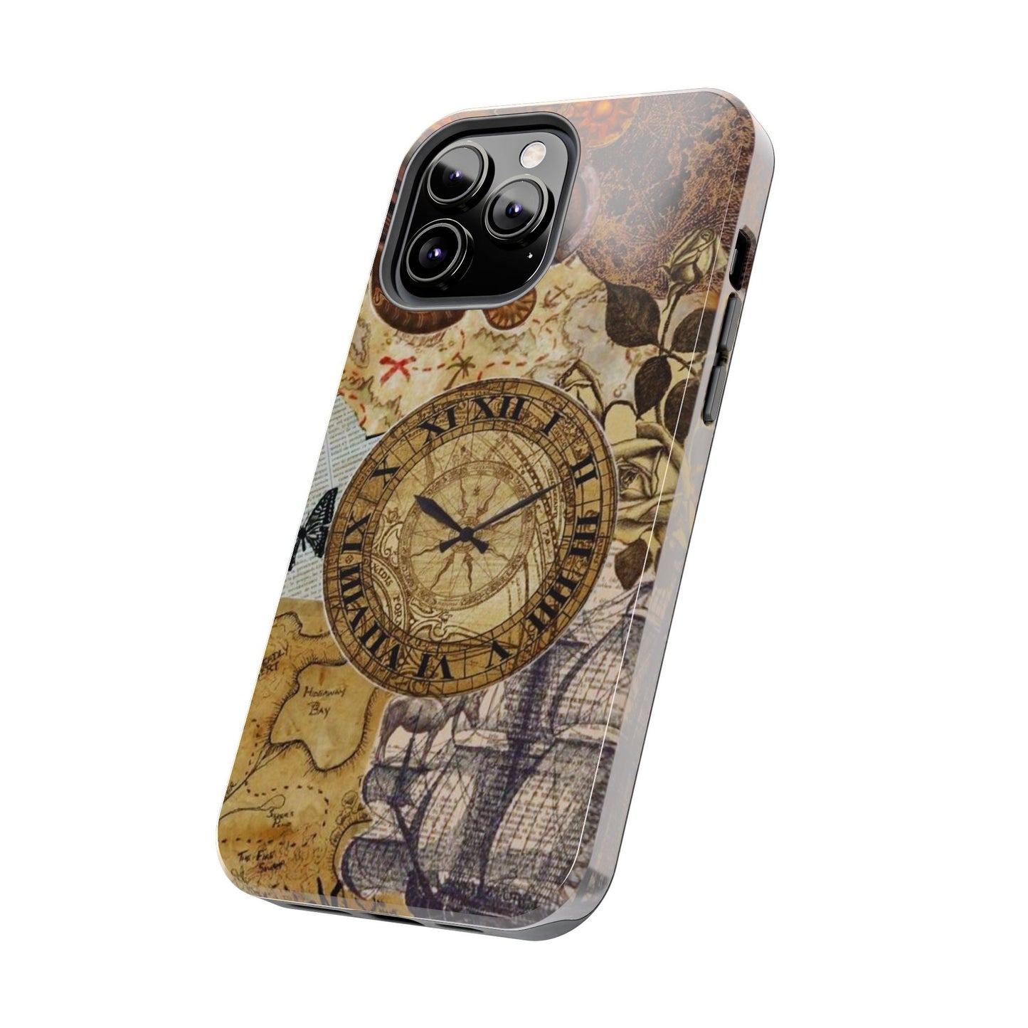 Steampunk Vintage Adventure iPhone Case – Dual - Layer Protection with Antique Map and Clock Design - BOGO Cases