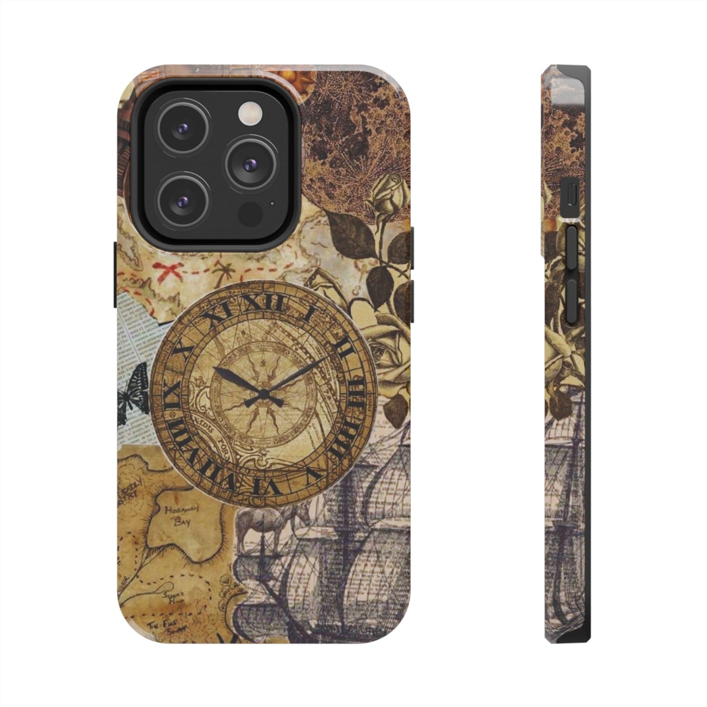 Steampunk Vintage Adventure iPhone Case – Dual - Layer Protection with Antique Map and Clock Design - BOGO Cases